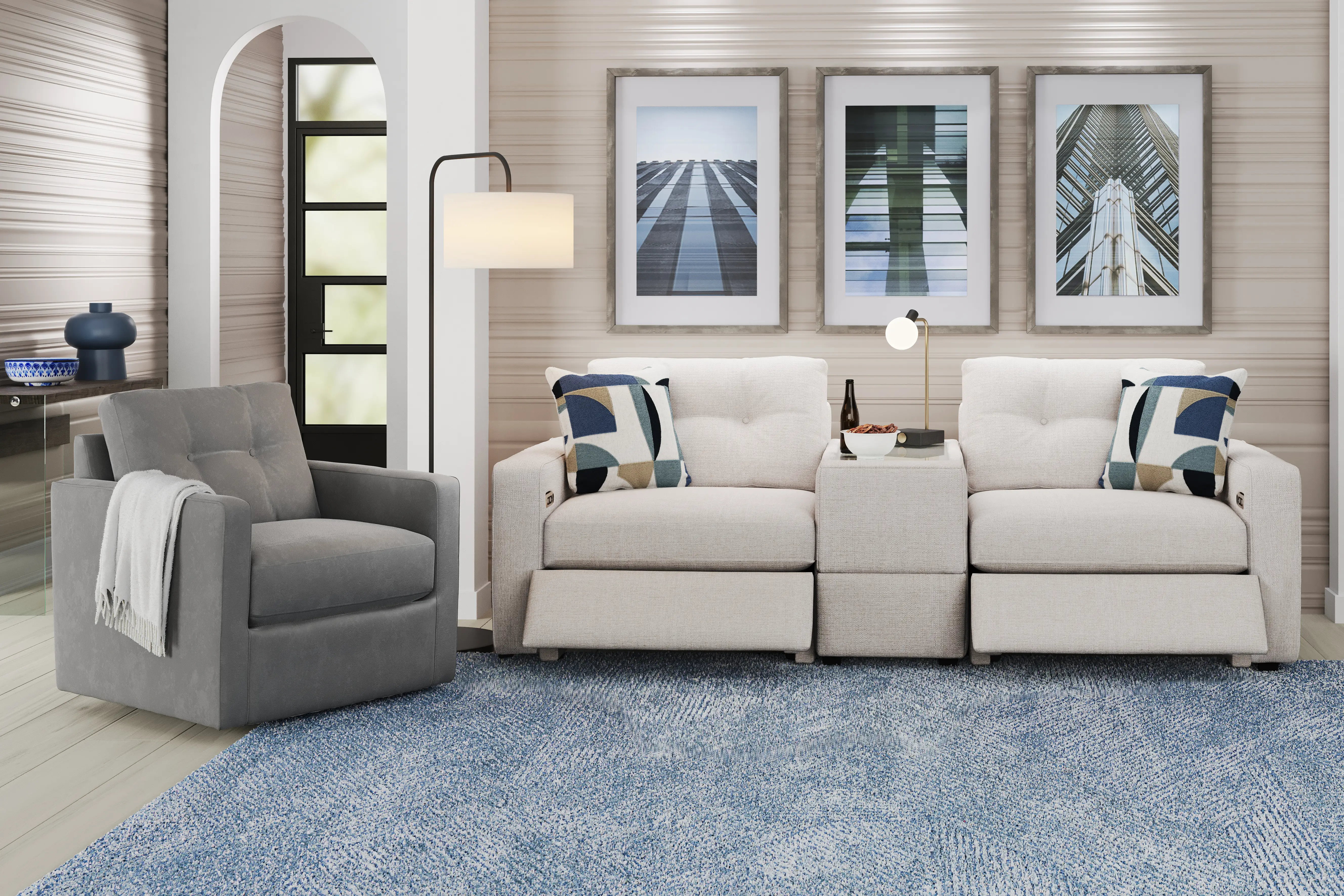 Off-White 3 Pc Power Reclining ModularOne - Thumbnail - Image 2