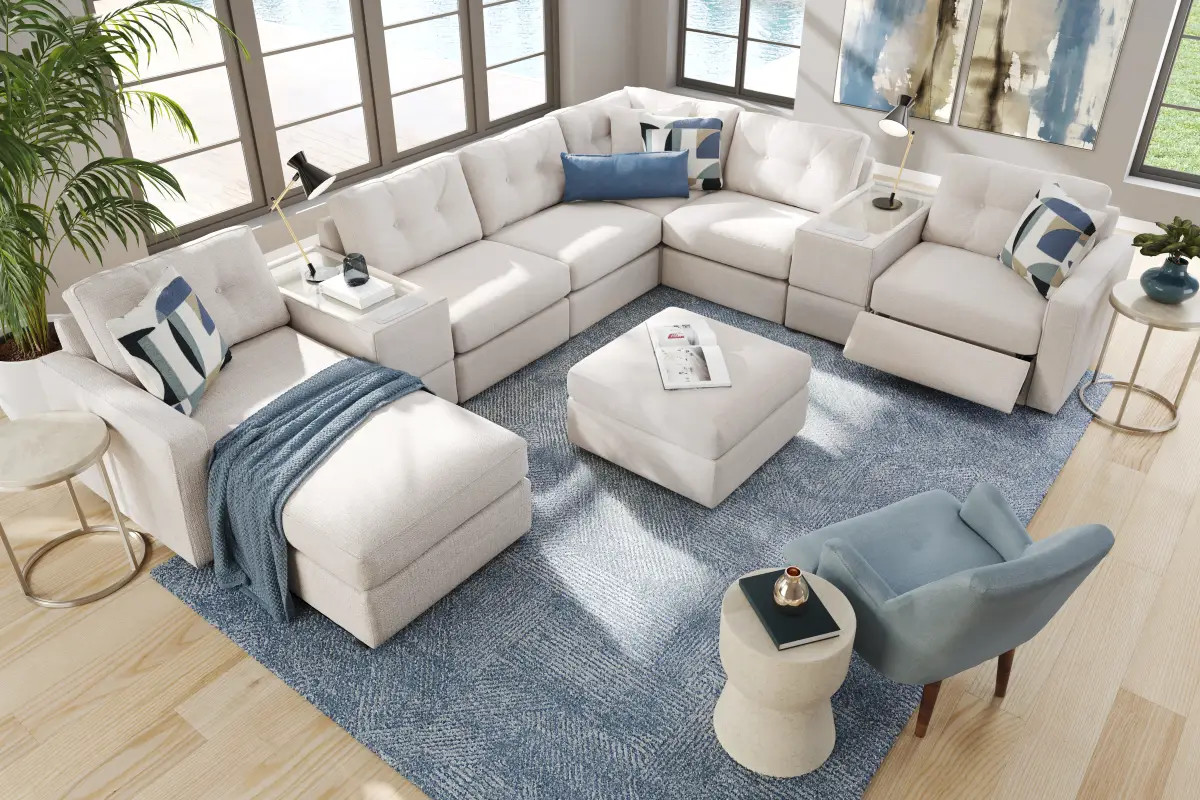 Off-White 8 Pc Power Reclining ModularOne with Media Consoles