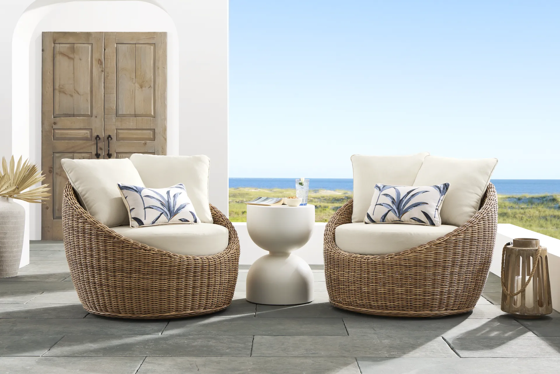 Maraluna Tan 2 Pc Outdoor Swivel Chat Set - Image 1