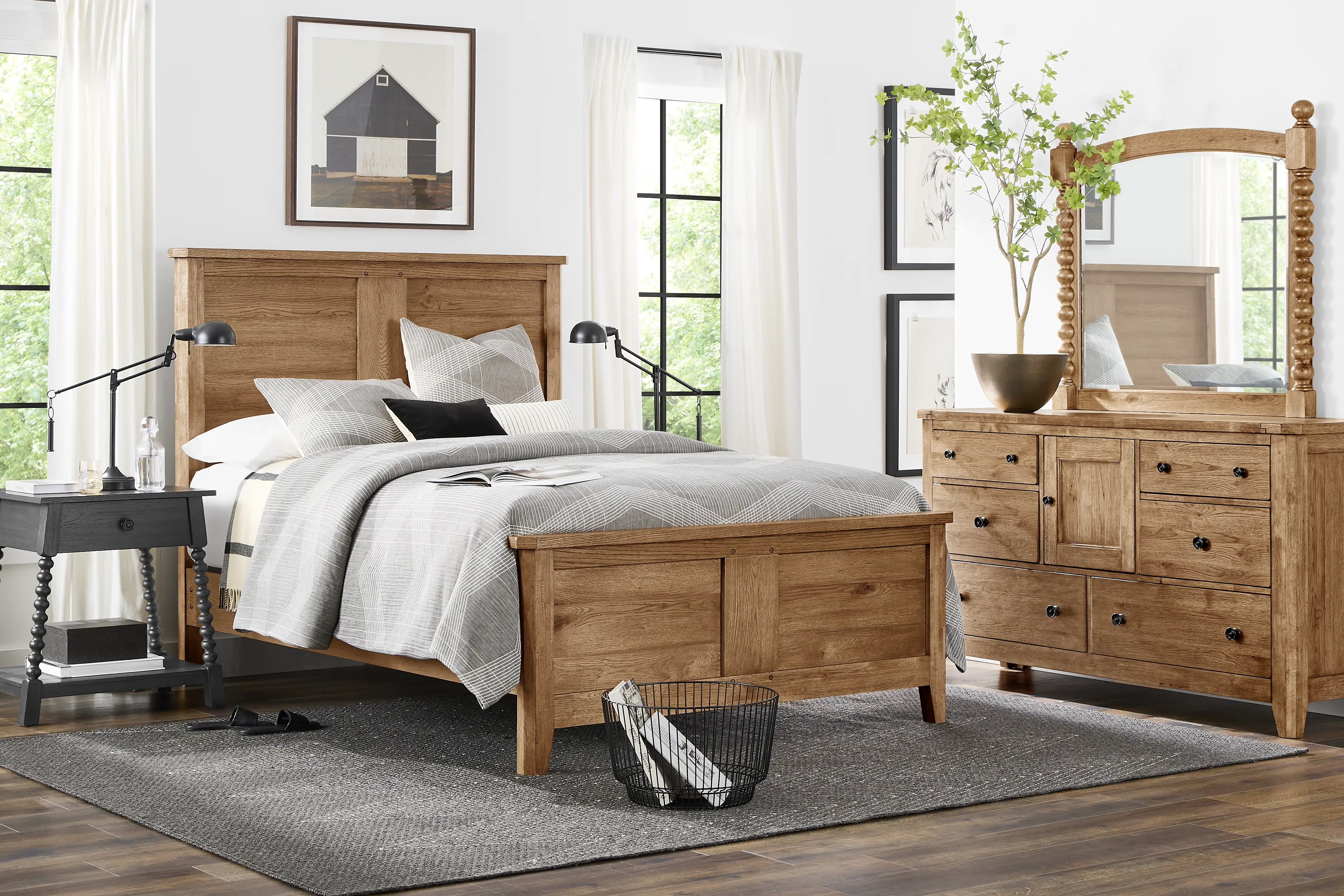 Hargrove Light Oak 7 Pc King Panel Bedroom - Thumbnail - Image 1