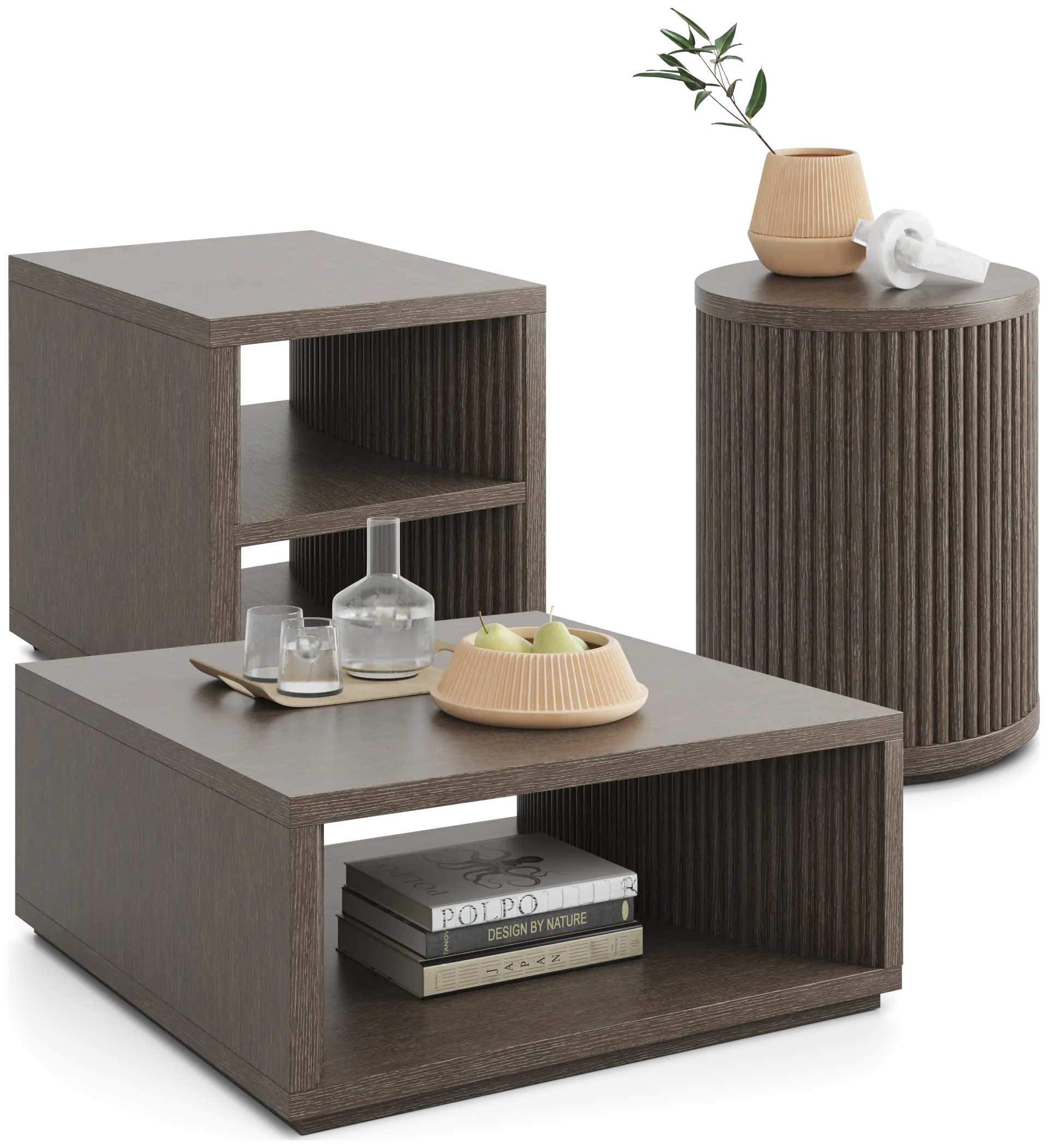 brown 3 pc occasional table set