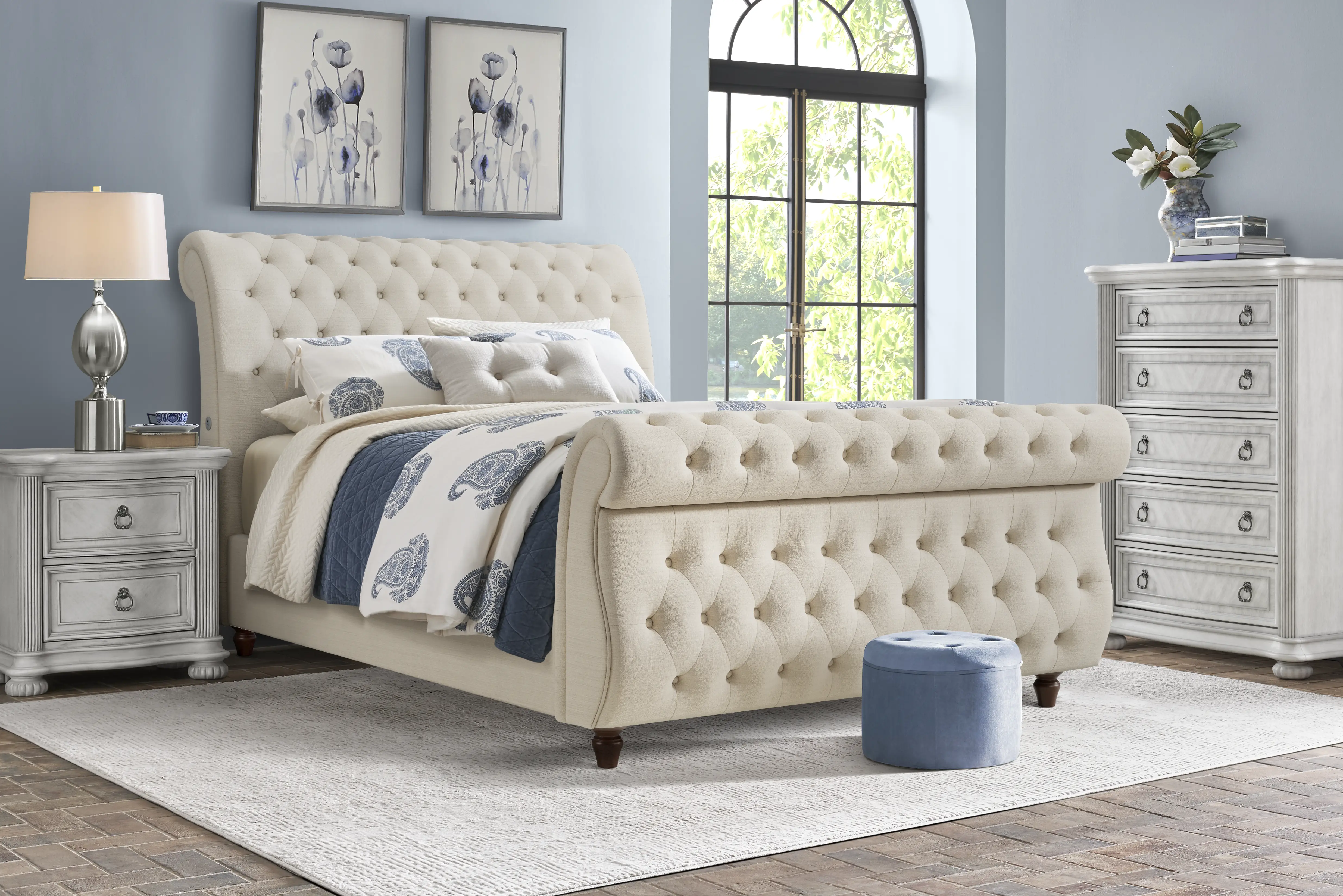 Ivy White 3 Pc King Upholstered Sleigh Bed - Thumbnail - Image 2