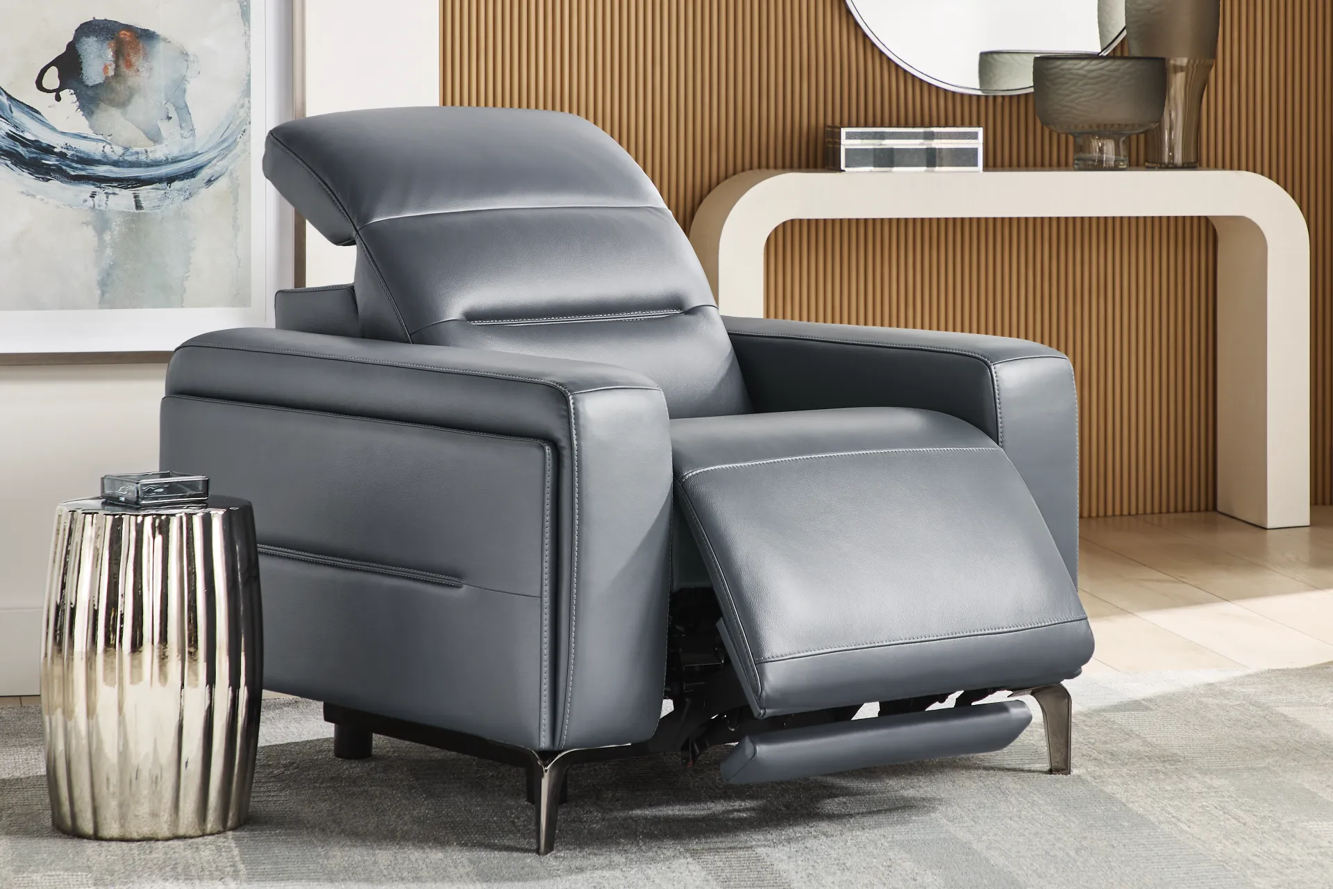 Amalfi Blue Leather Dual Power Recliner - Image 3