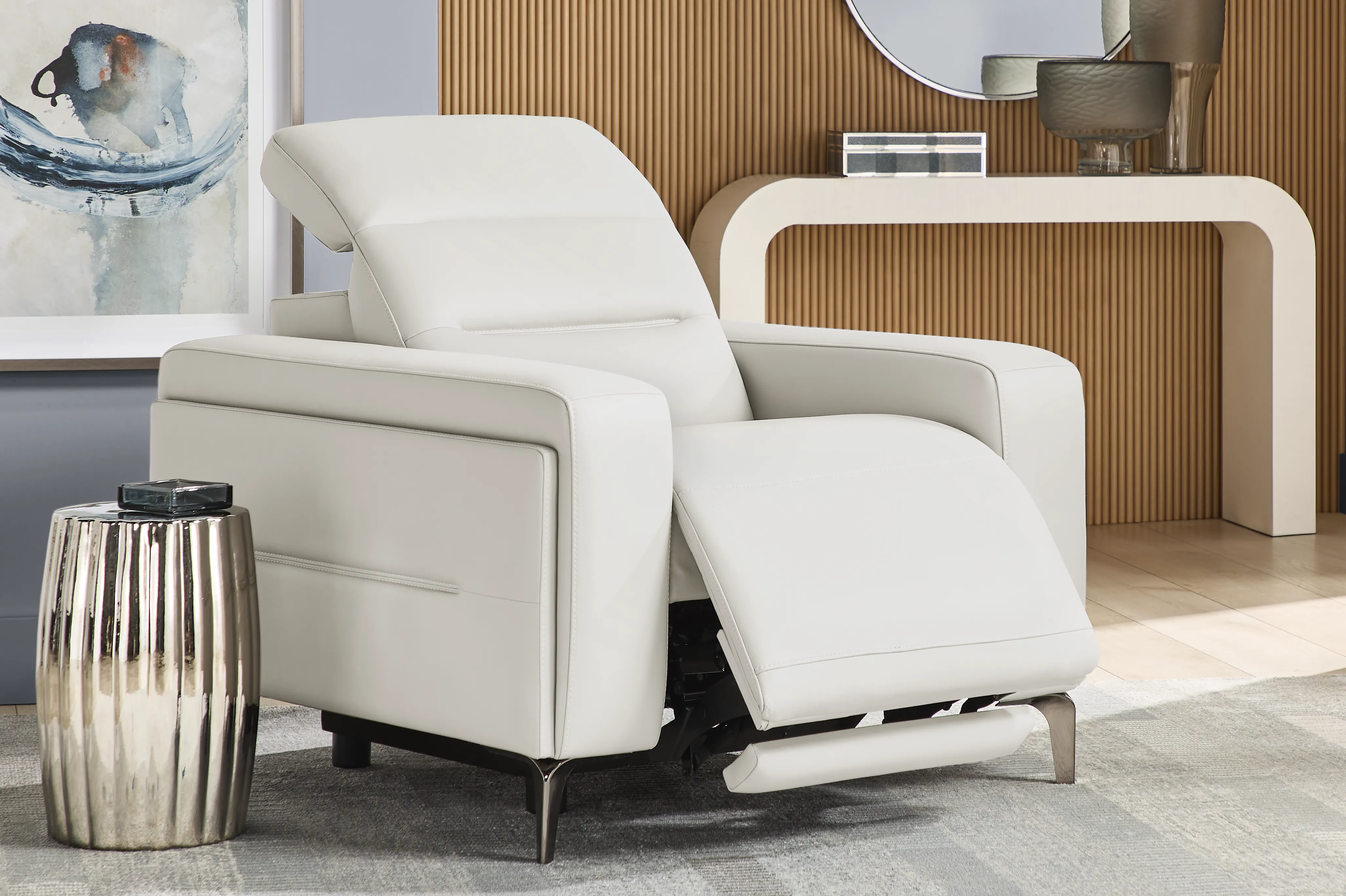 Amalfi White Leather Dual Power Recliner - Thumbnail - Image 3