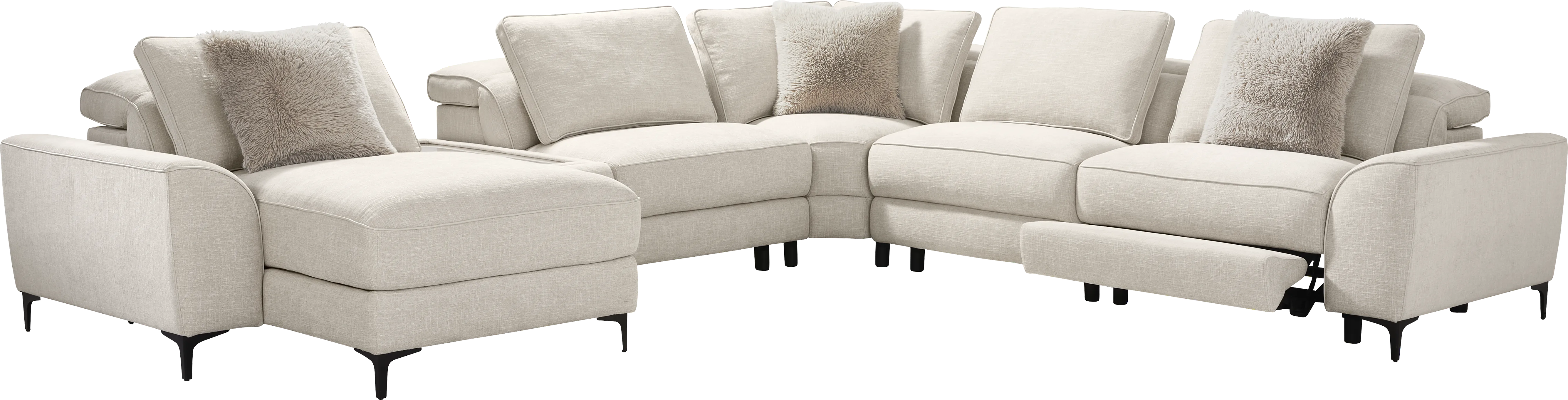 Aspen Sand 6 Pc Dual Power Reclining Sectional with Media Console - Thumbnail - Image 1
