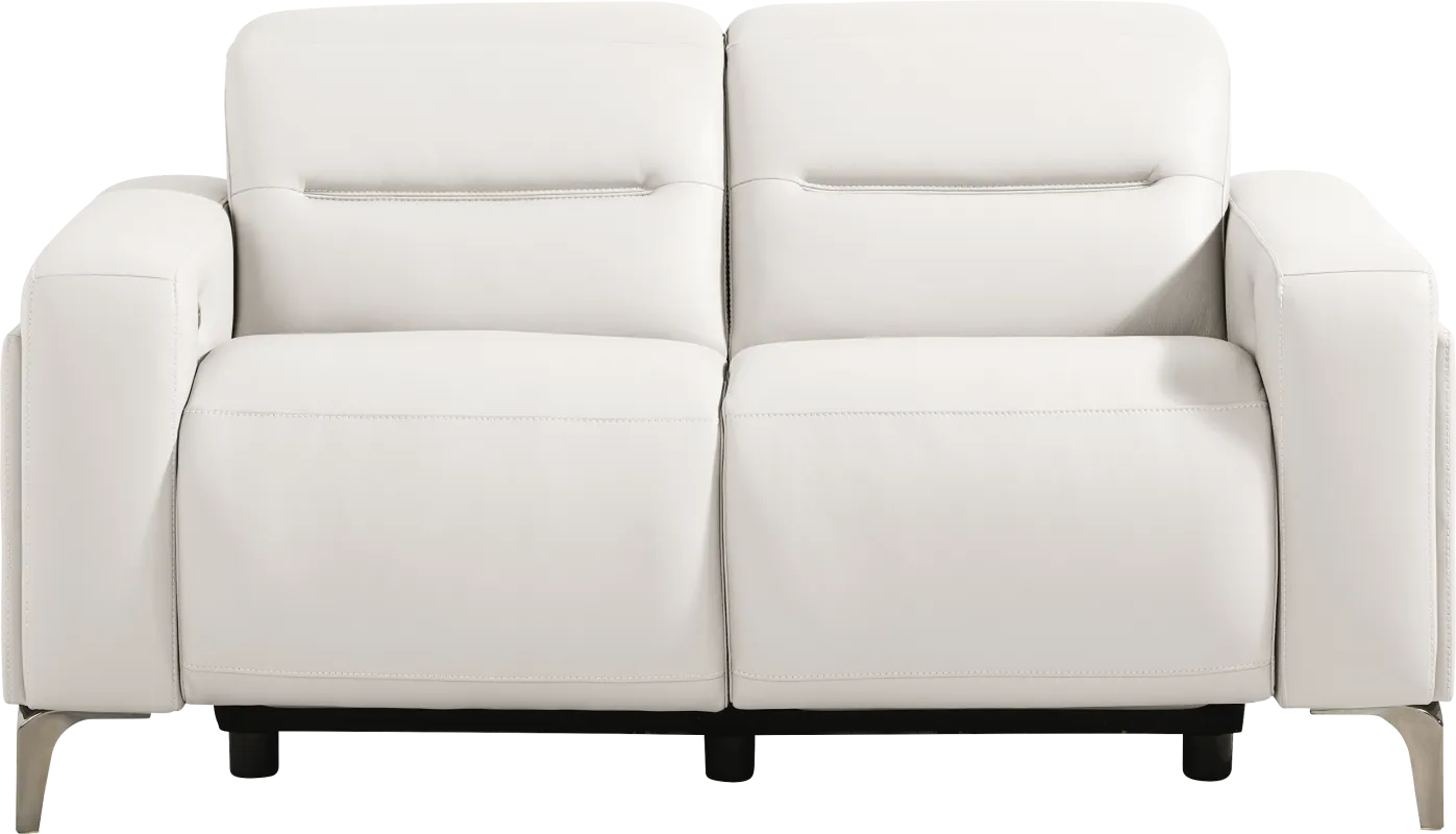 Amalfi White Leather Dual Power Reclining Loveseat