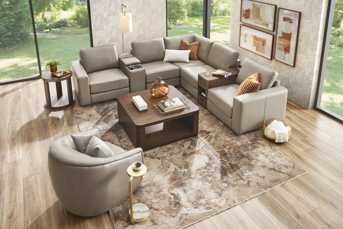 Cobblestone Leather 7 Pc Venice Modular with Audio