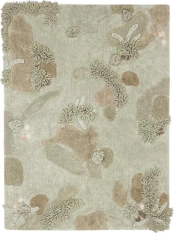 Kids Mushroom Forest Olive 4' x 5'3 Machine Washable Rug - Image 1