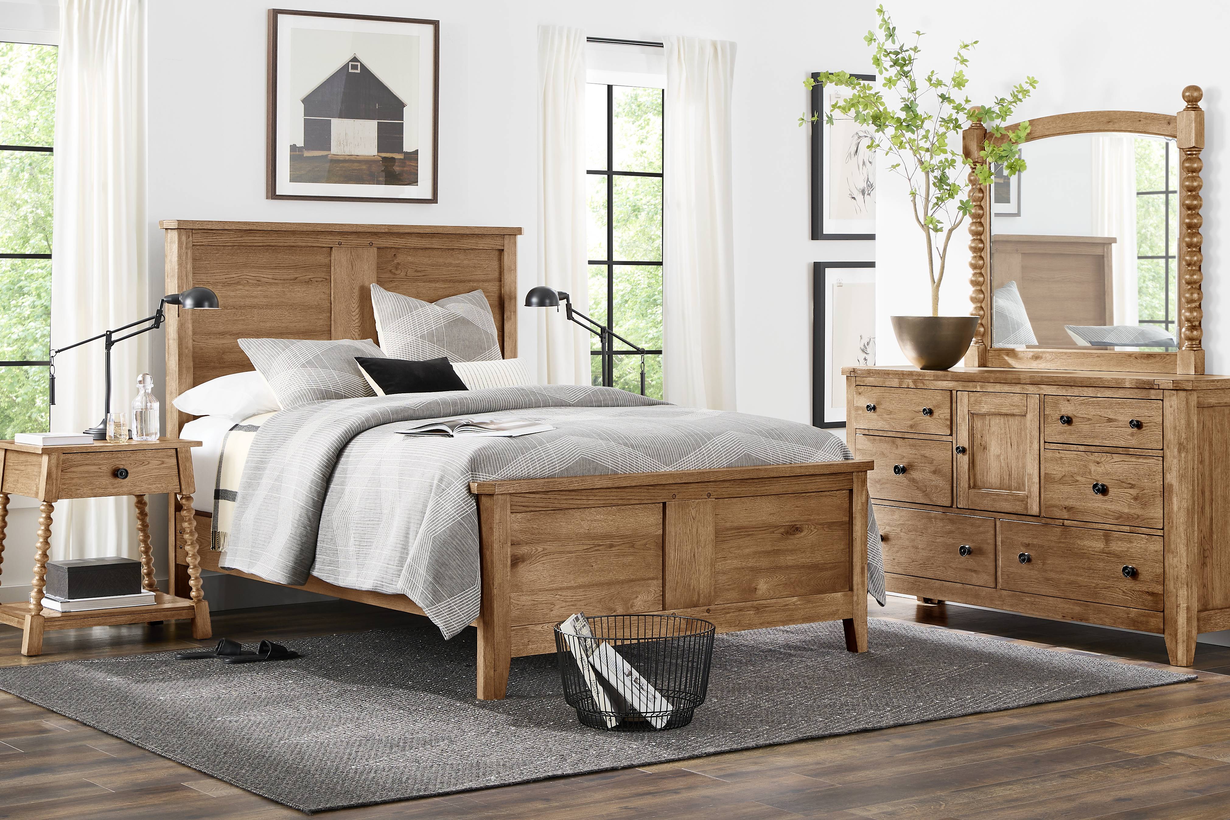 Hargrove Light Oak 7 Pc King Panel Bedroom - Thumbnail - Image 1