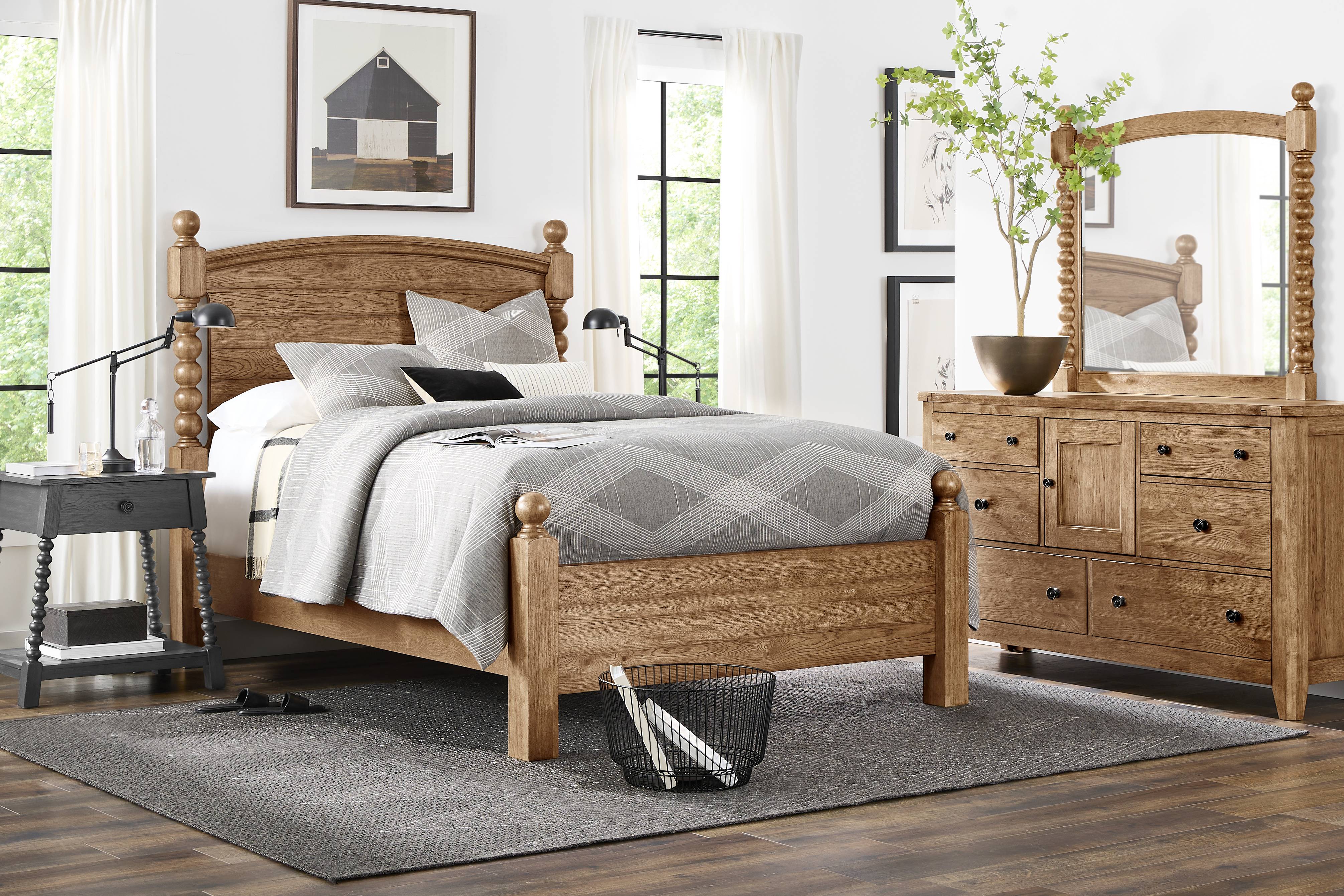 Hargrove Light Oak 7 Pc Queen Post Bedroom - Thumbnail - Image 1