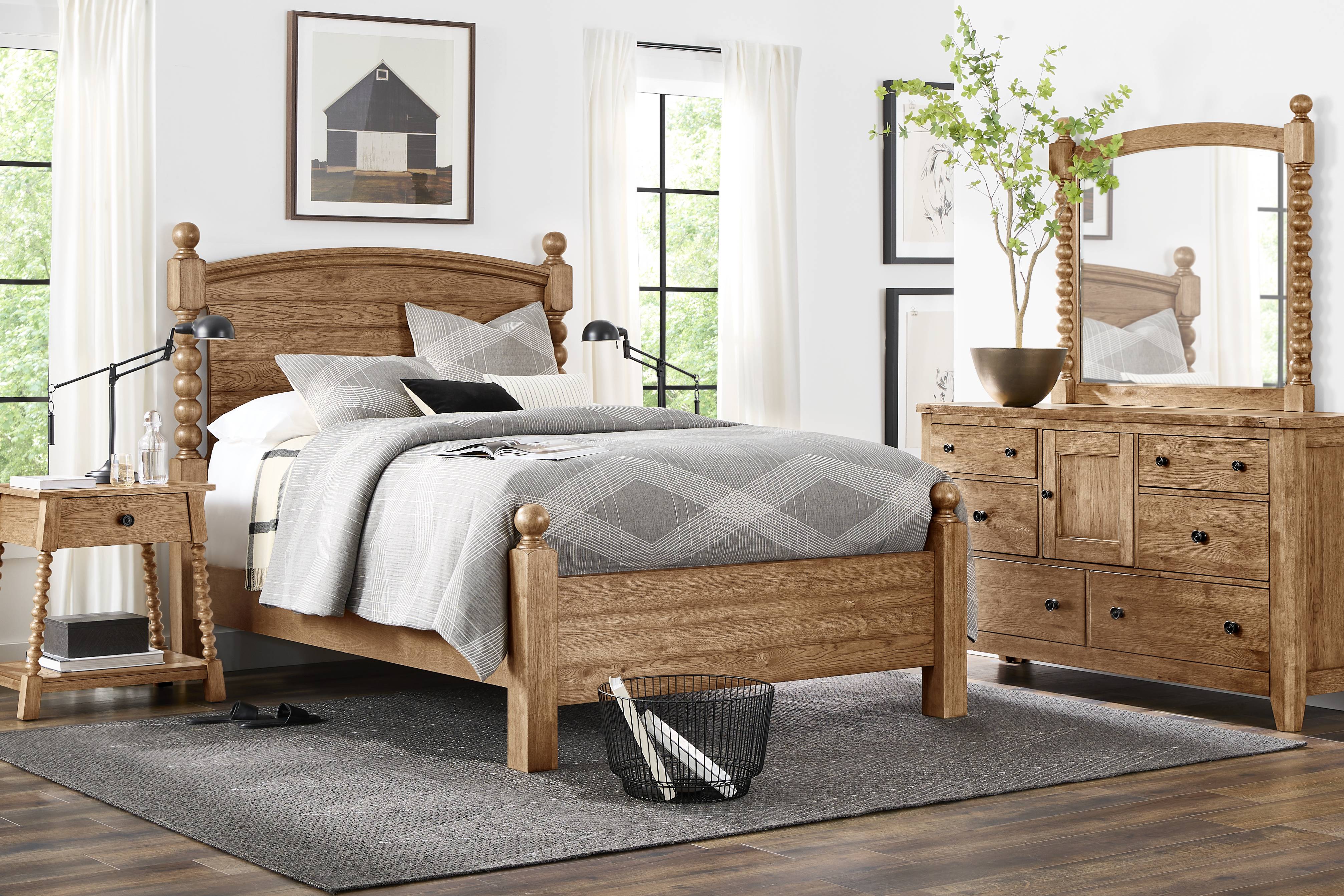 Hargrove Light Oak 7 Pc King Post Bedroom - Thumbnail - Image 1