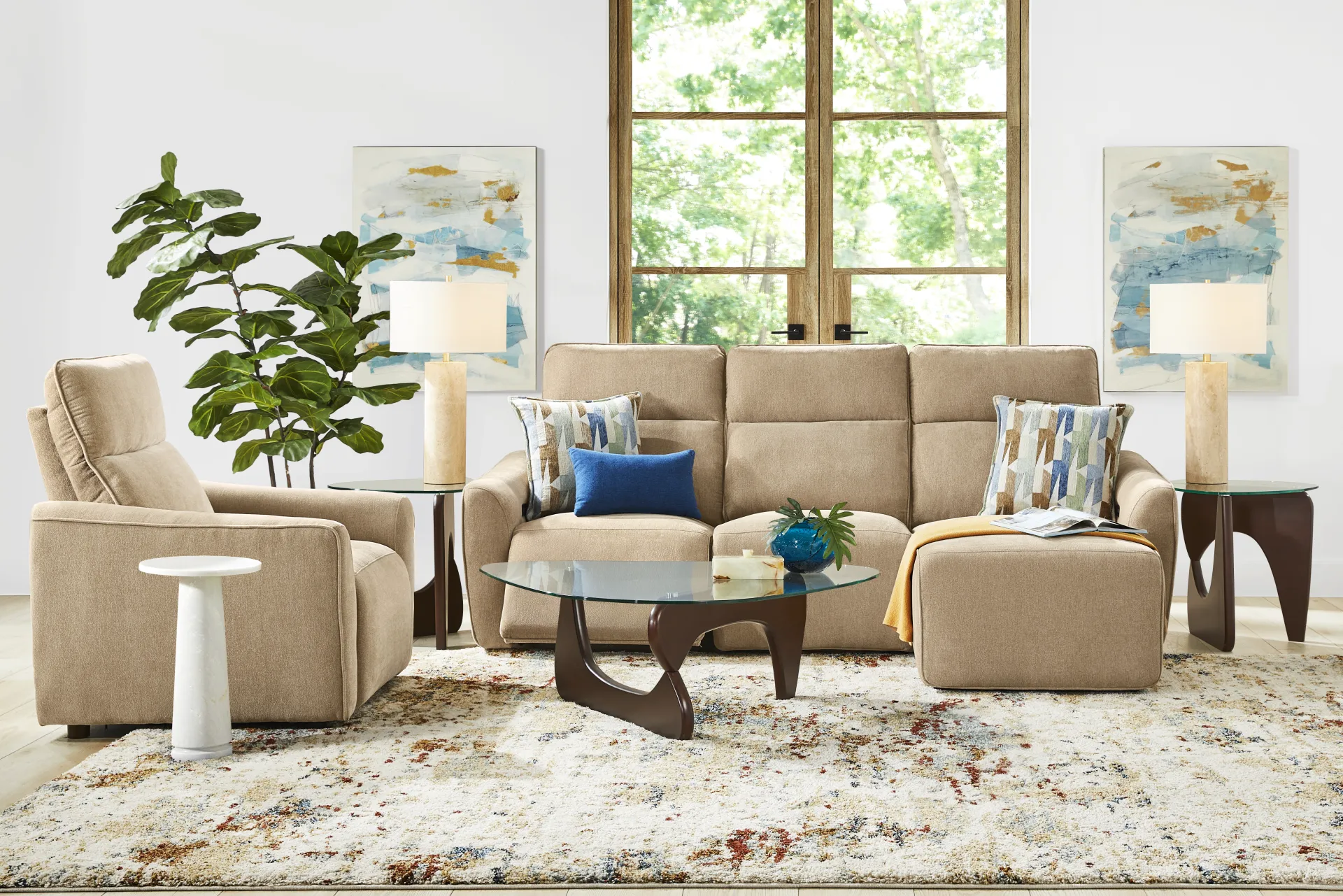 Tremont Sand 6 Pc Power Reclining Sectional Living Room - Image 1