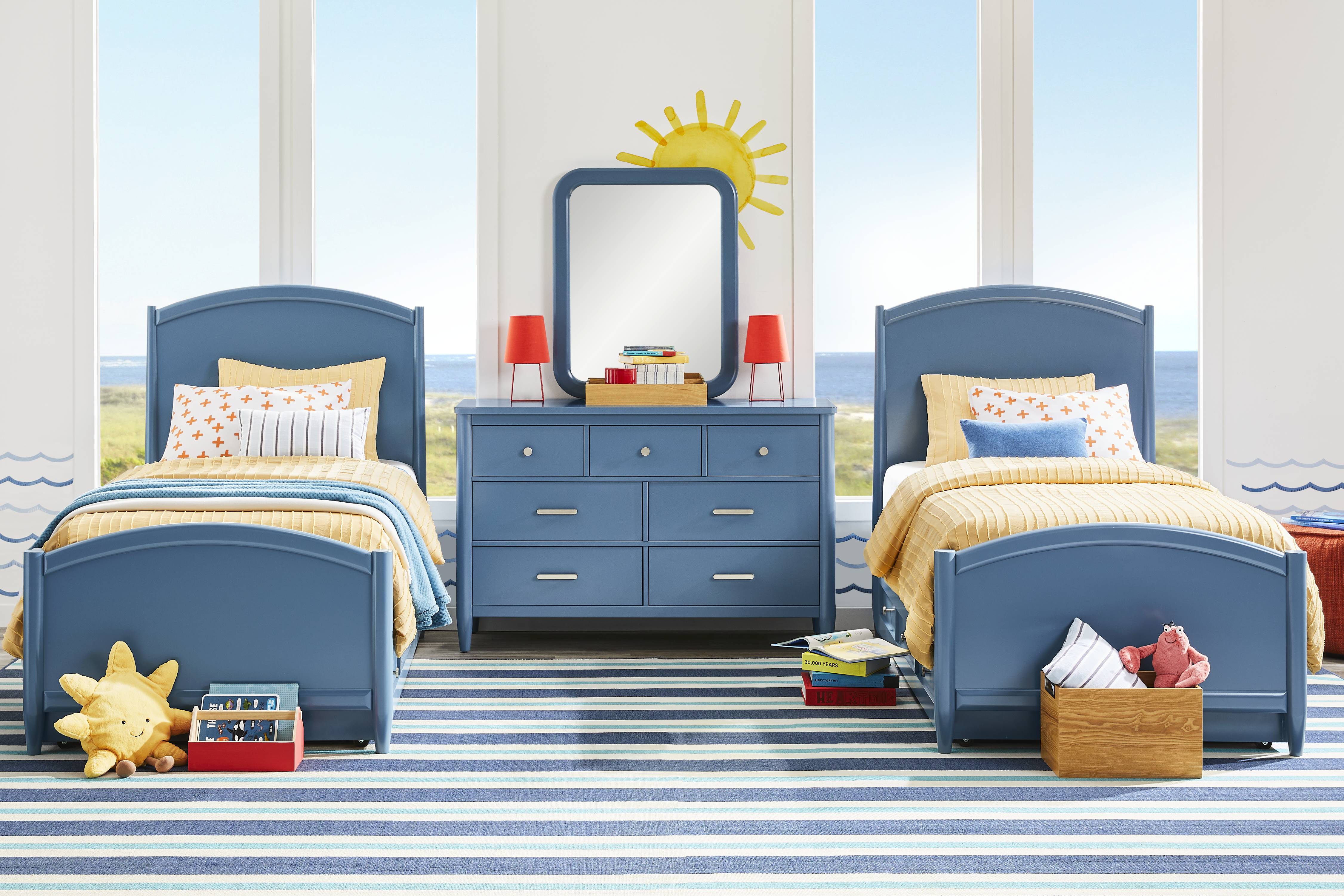 Kids Modern Colors Slate Blue Twin Panel Bedroom - Thumbnail - Image 1