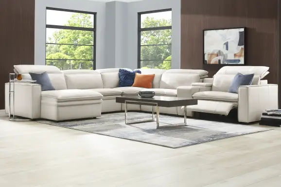 Santorini Ice Leather 6 Pc Dual Power Reclining Sectional