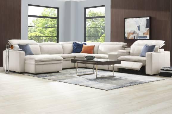 Santorini Ice Leather 6 Pc Dual Power Reclining Sectional
