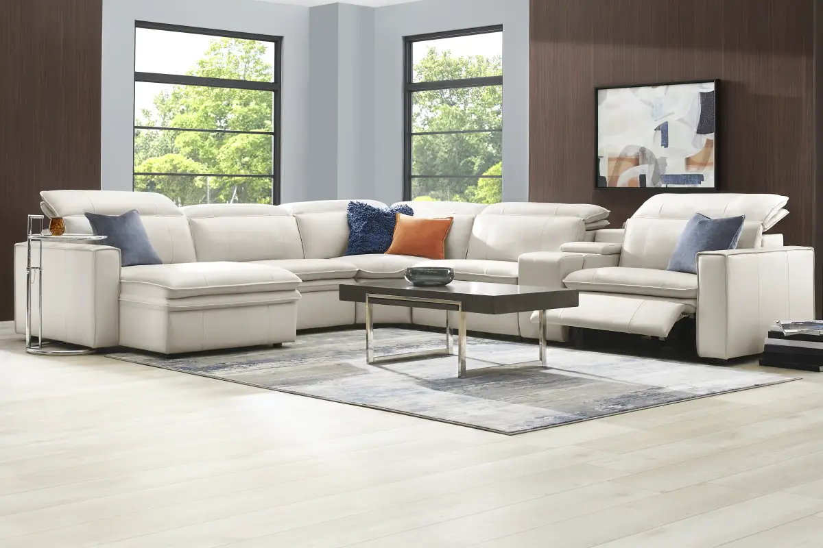 Santorini Ice Leather 6 Pc Dual Power Reclining Sectional