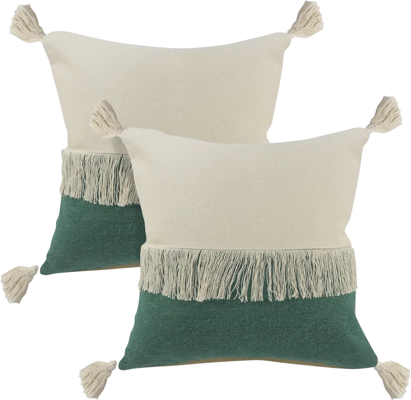 Isaam Cream/Green Pillow, Set of 2