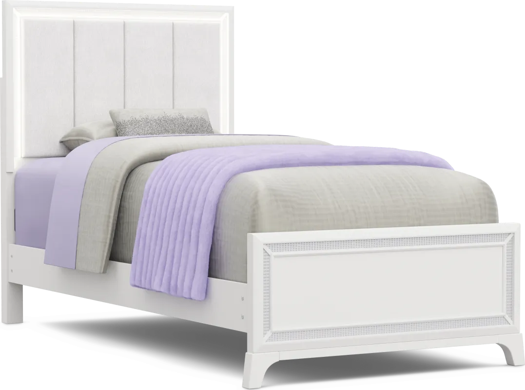 Kids Alyssa White Twin Lighted Upholstered Bed