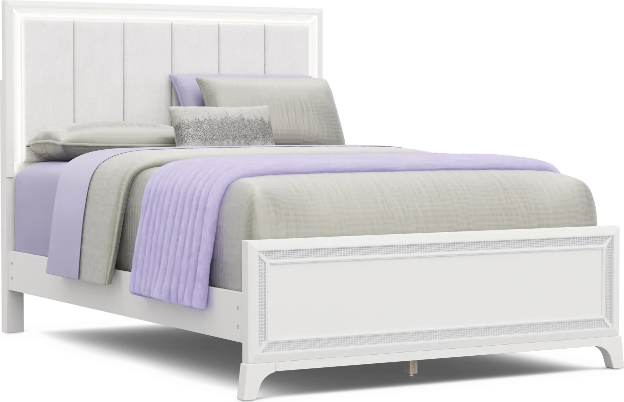 Kids Alyssa White Full Lighted Upholstered Bed