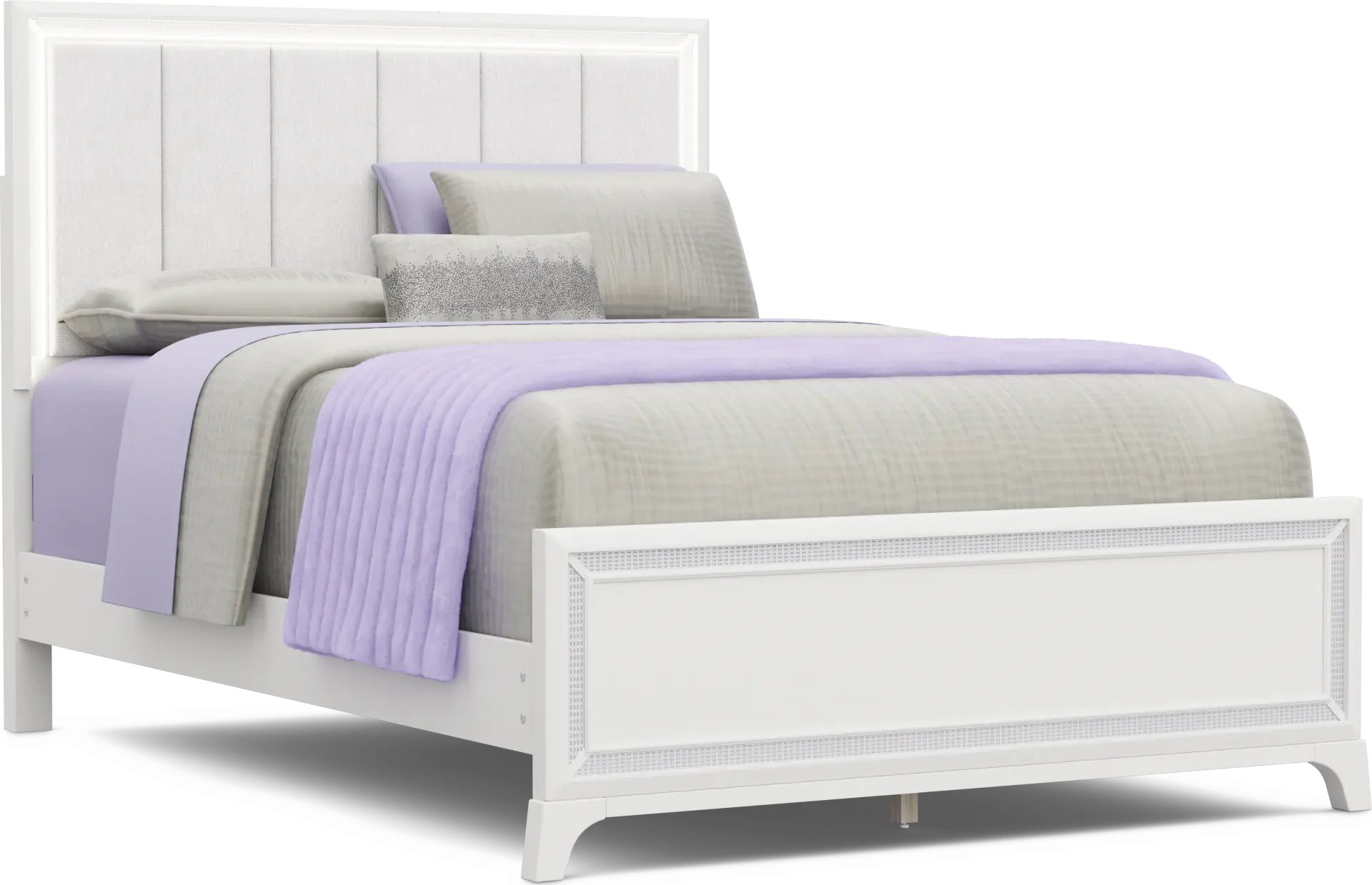 Kids Alyssa White Full Lighted Upholstered Bed