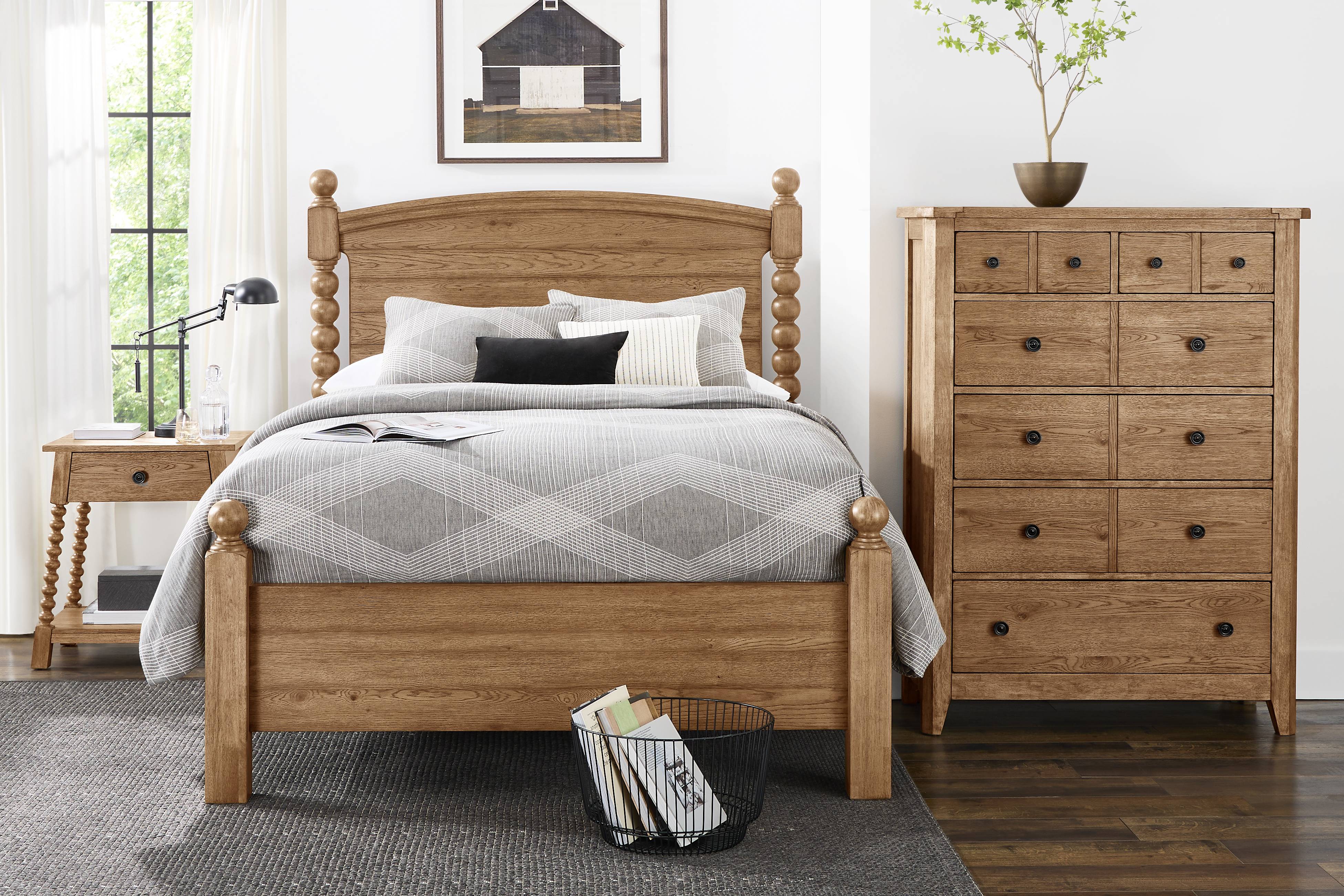 Hargrove Light Oak 5 Pc Queen Post Bedroom - Thumbnail - Image 1