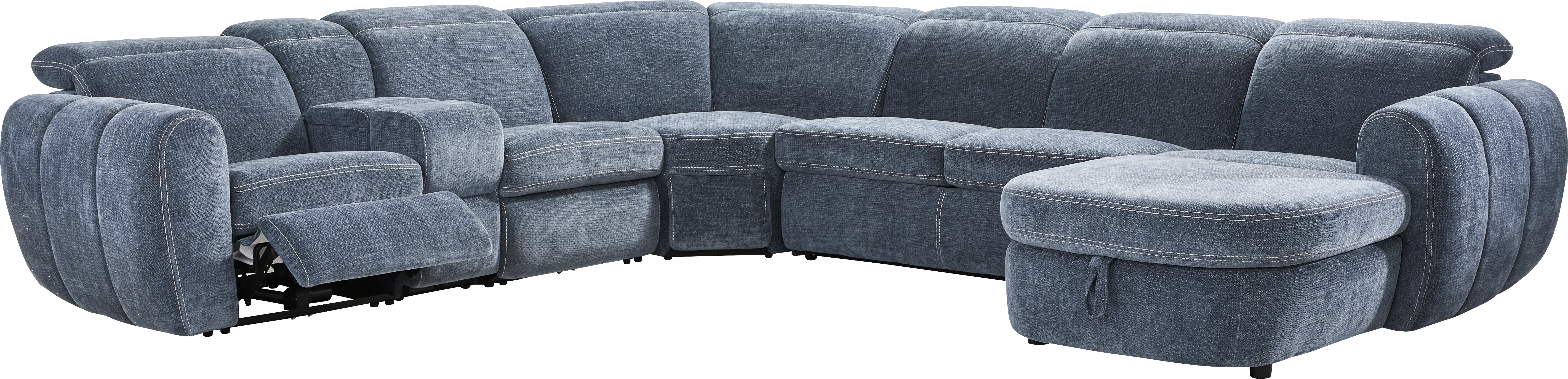 Laurel Heights Blue 6 Pc Dual Power Reclining Sleeper Sectional - Thumbnail - Image 1