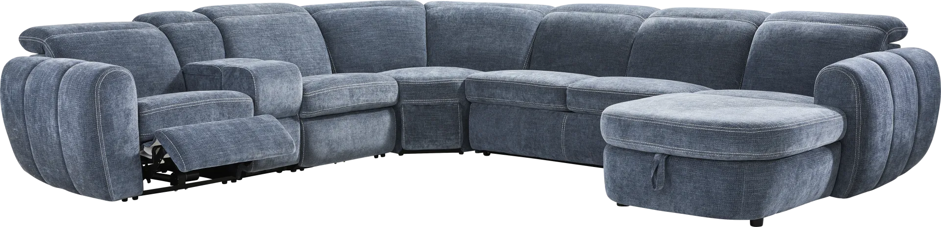 Laurel Heights Blue 6 Pc Dual Power Reclining Sleeper Sectional - Image 2