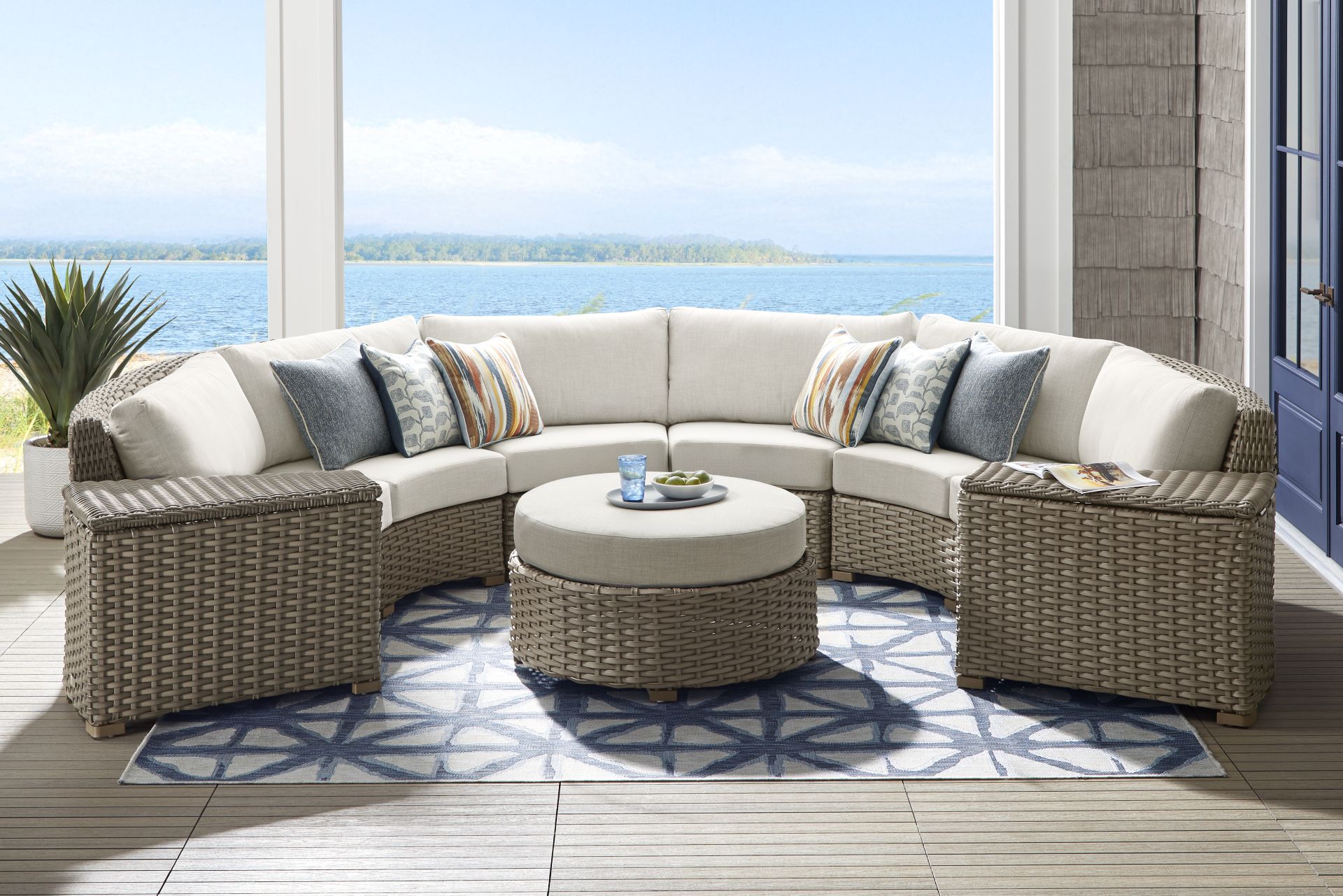 Siesta Key Driftwood Finish 5 Pc Outdoor Curved Sectional with Desert Cushions - Image 2