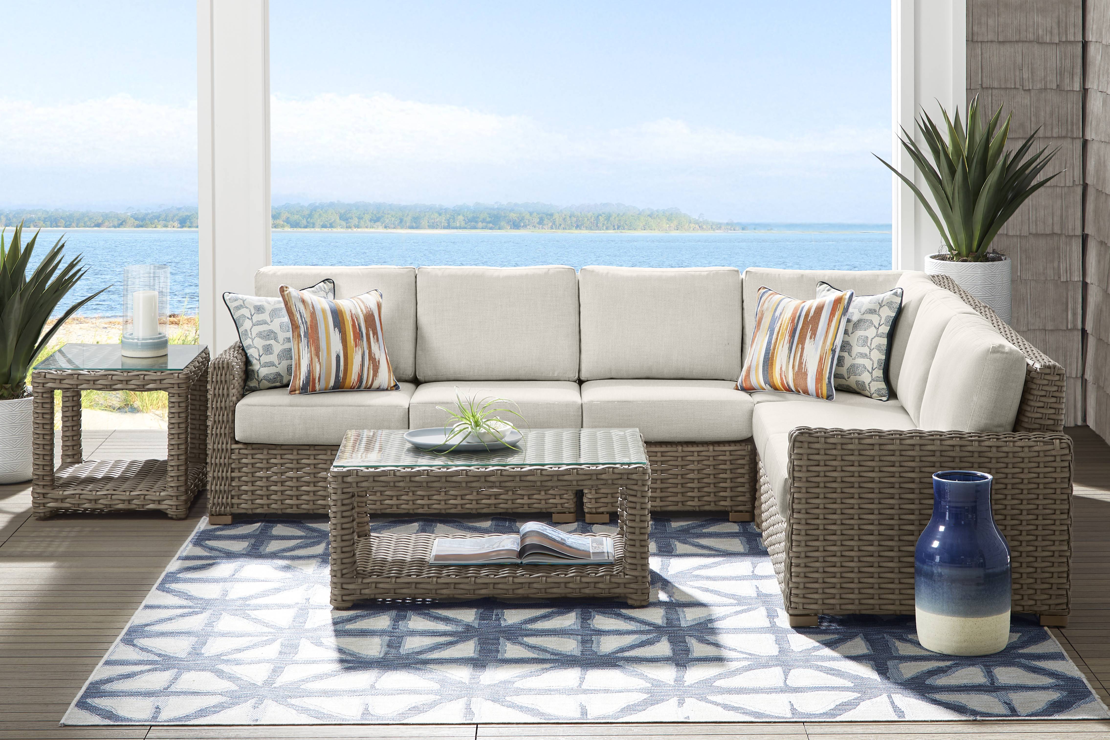 Siesta Key Driftwood Finish 4 Pc Outdoor Sectional with Desert Cushions - Thumbnail - Image 2