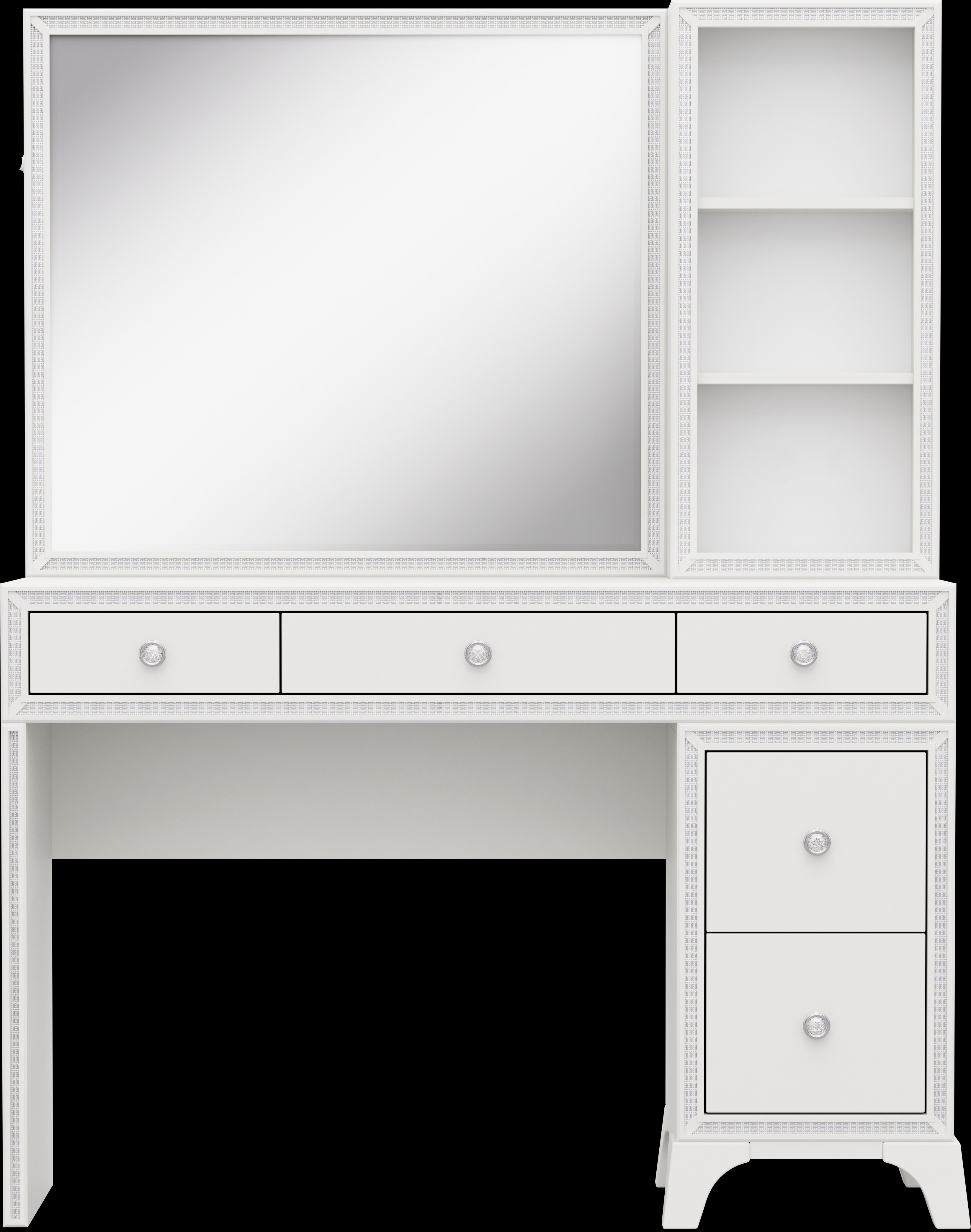 Kids Alyssa White Single Pedestal Vanity with Hutch and Small Sparkle Mirror - Thumbnail - Image 1