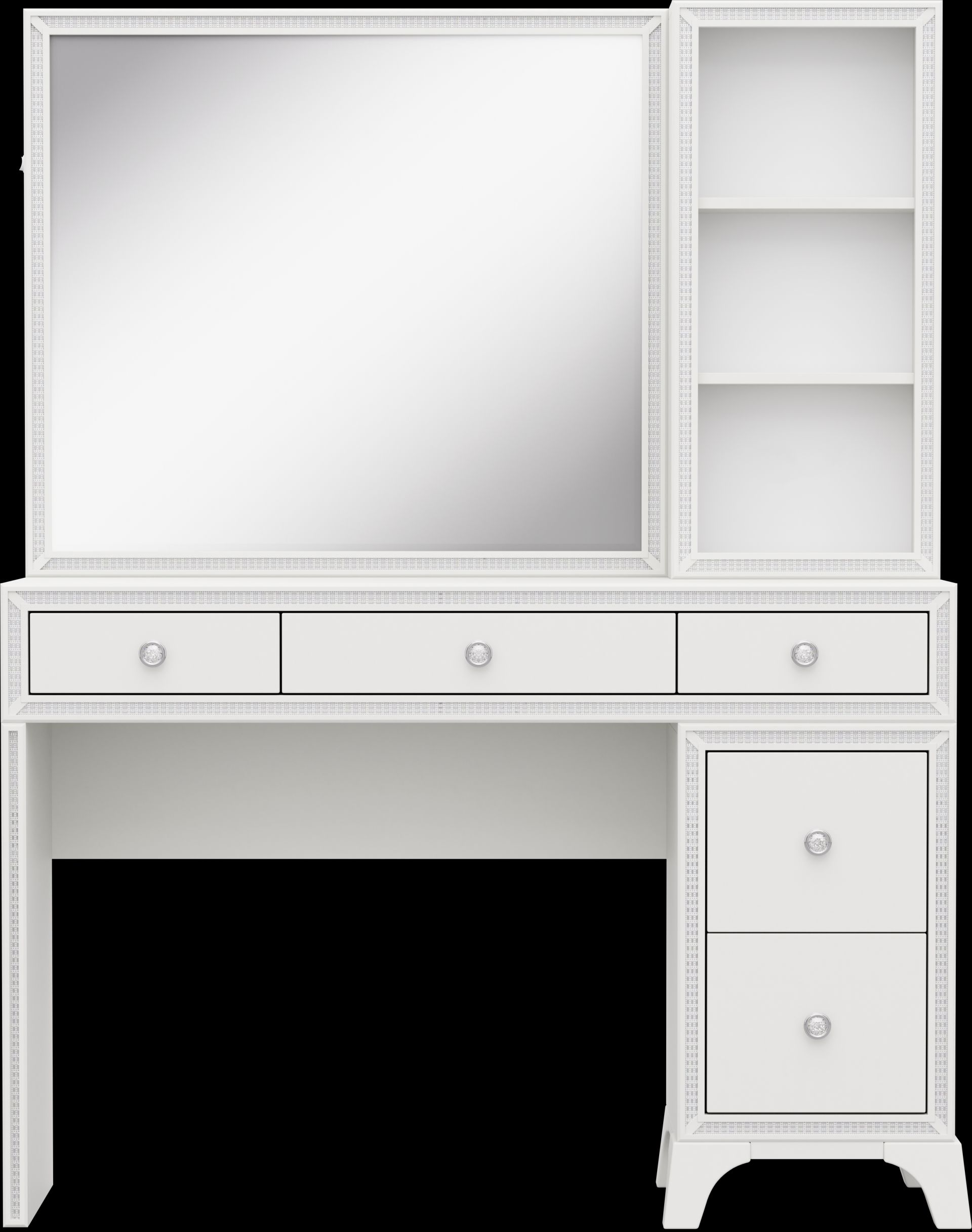 Kids Alyssa White Single Pedestal Vanity with Hutch and Small Sparkle Mirror - Image 1