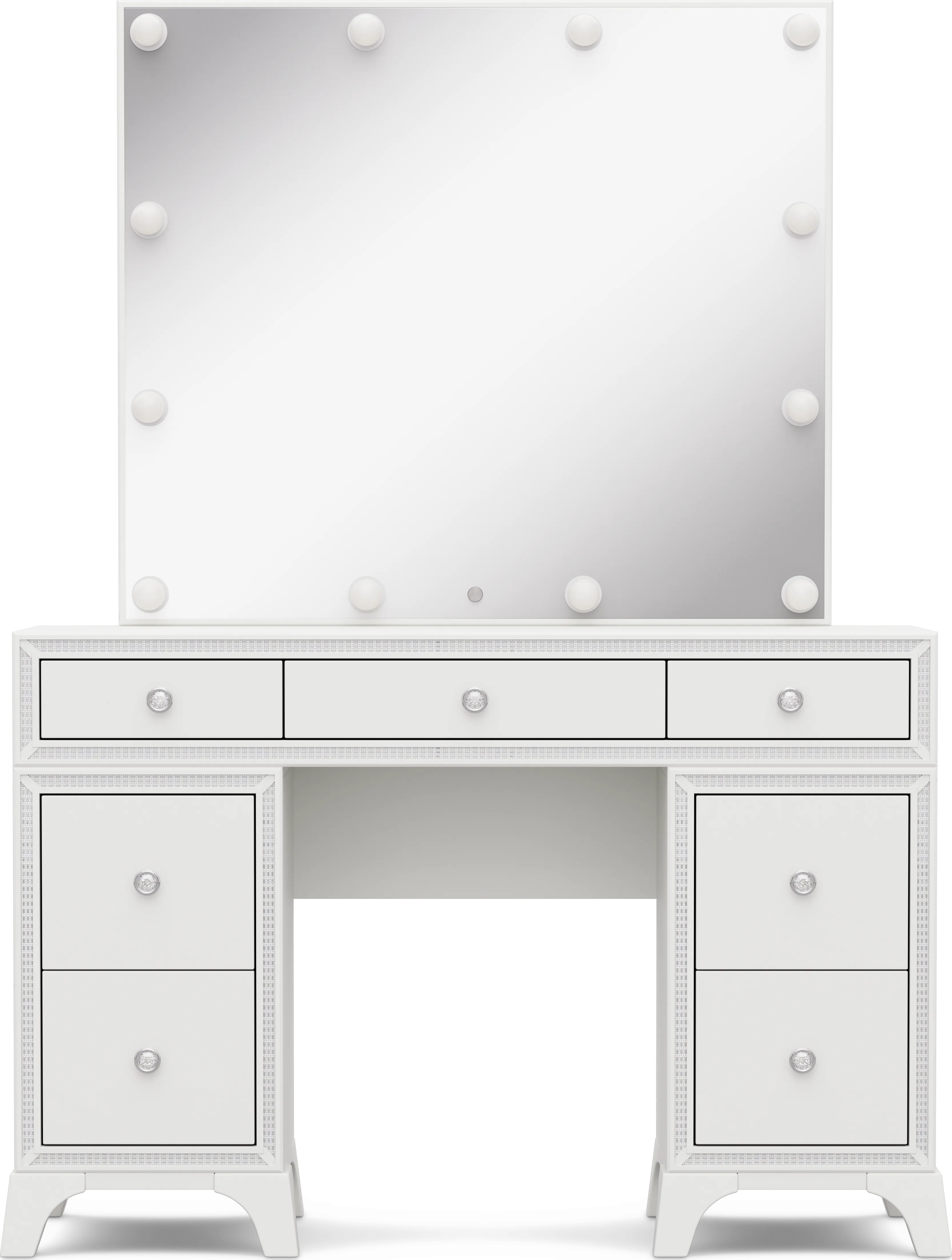Kids Alyssa White Double Pedestal Vanity with Hollywood Mirror - Thumbnail - Image 1