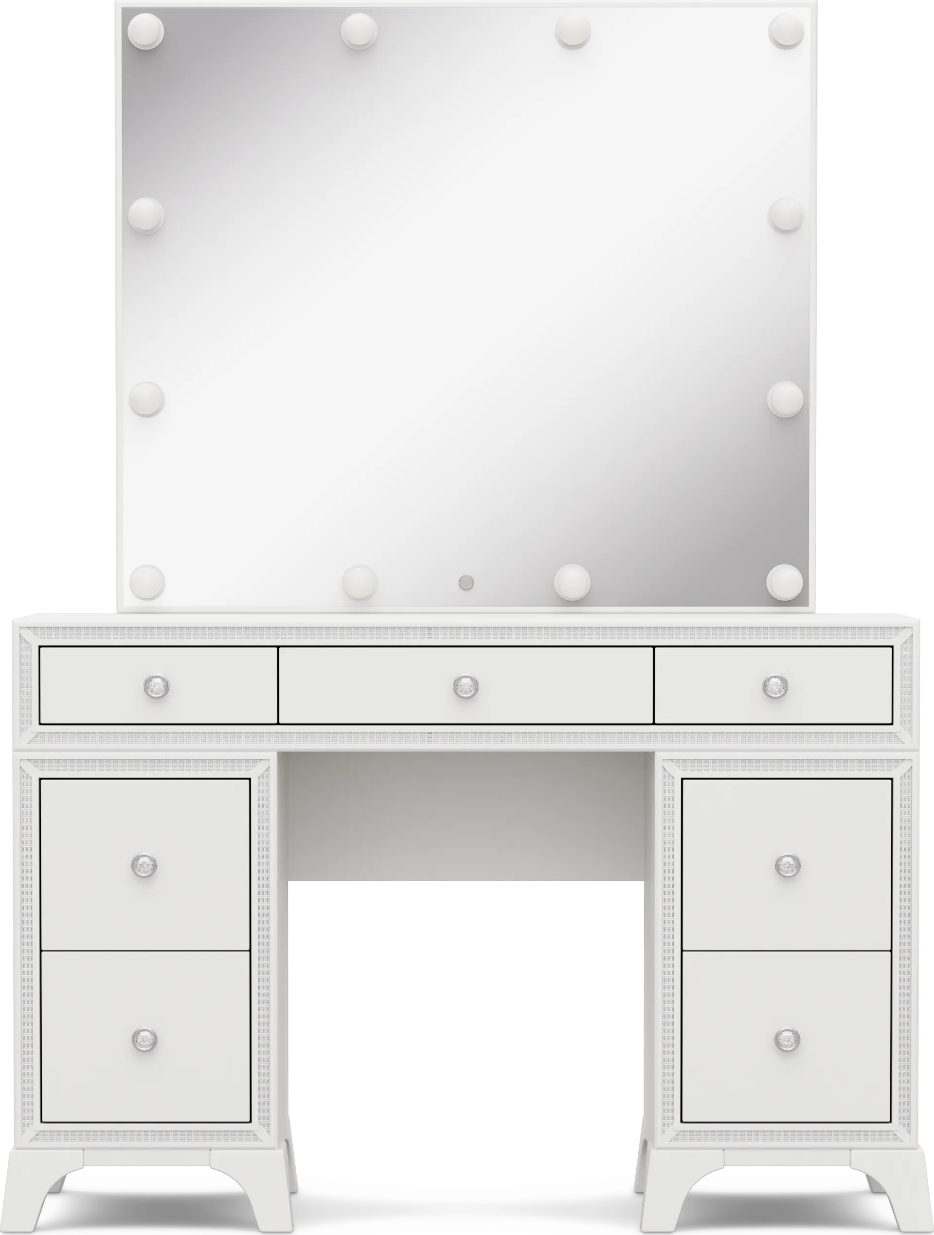 Kids Alyssa White Double Pedestal Vanity with Hollywood Mirror - Image 1