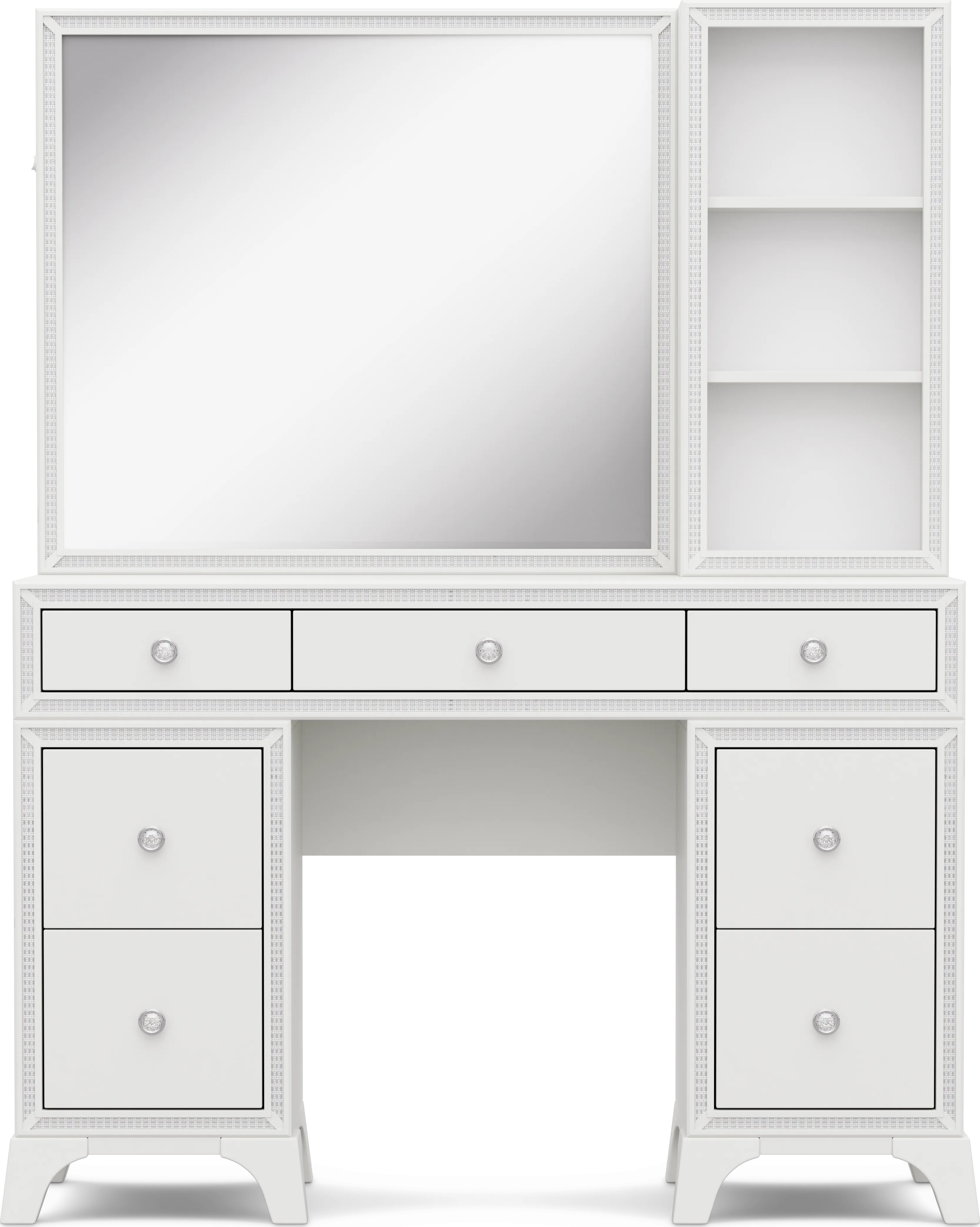 Kids Alyssa White Double Pedestal Vanity with Hutch and Small Sparkle Mirror - Thumbnail - Image 1
