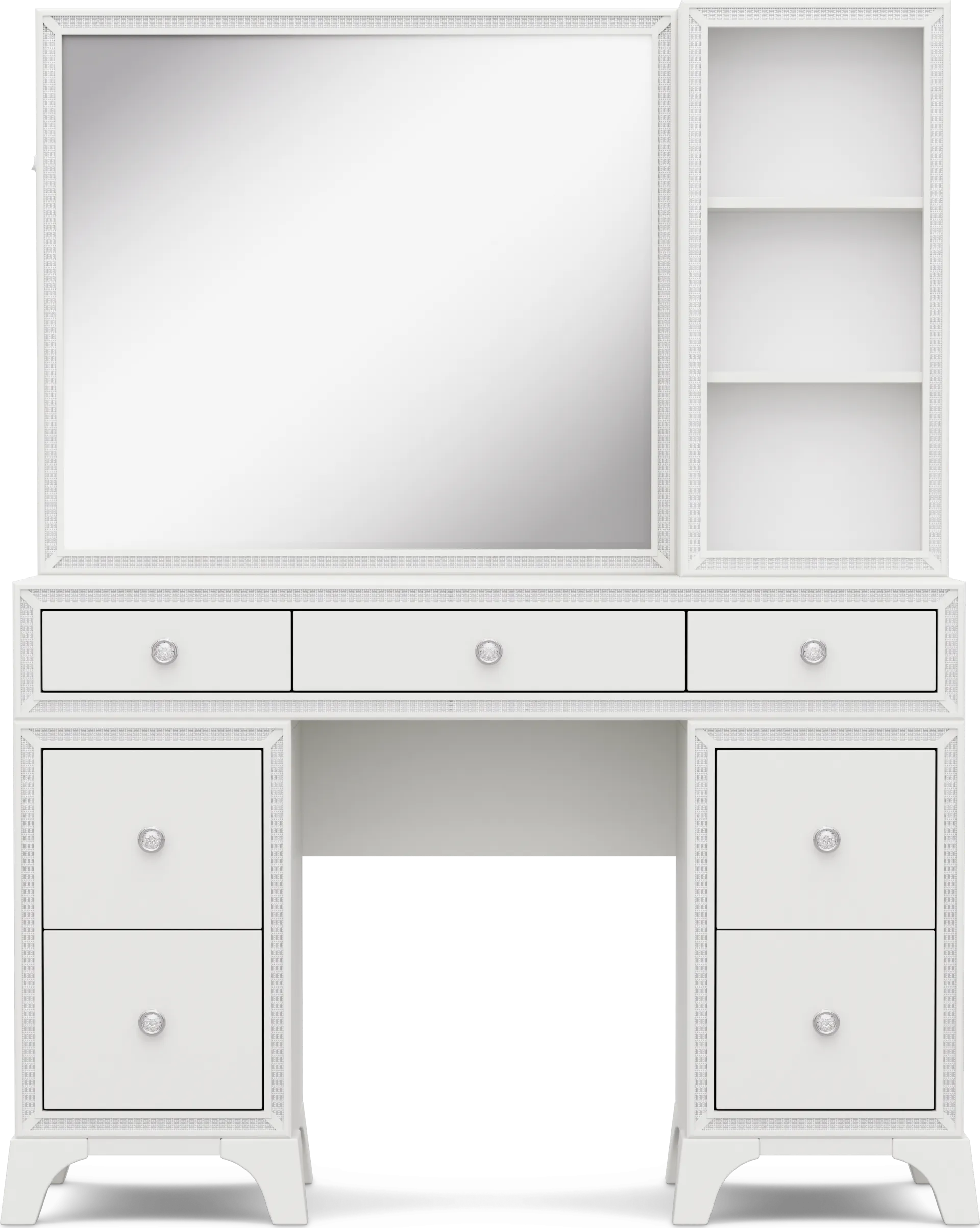 Kids Alyssa White Double Pedestal Vanity with Hutch and Small Sparkle Mirror - Image 1