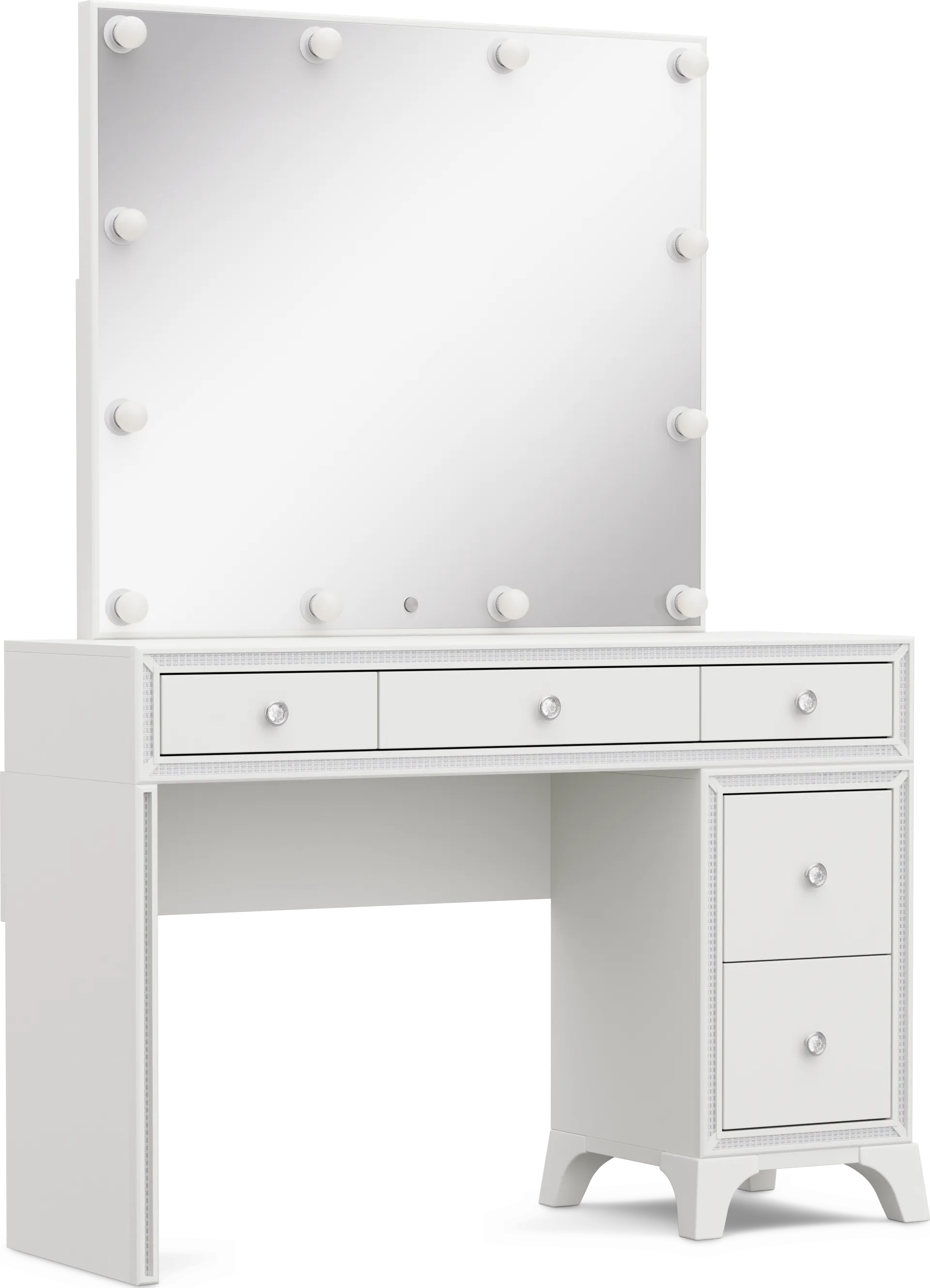 Kids Alyssa White Single Pedestal Vanity with Hollywood Mirror - Image 1