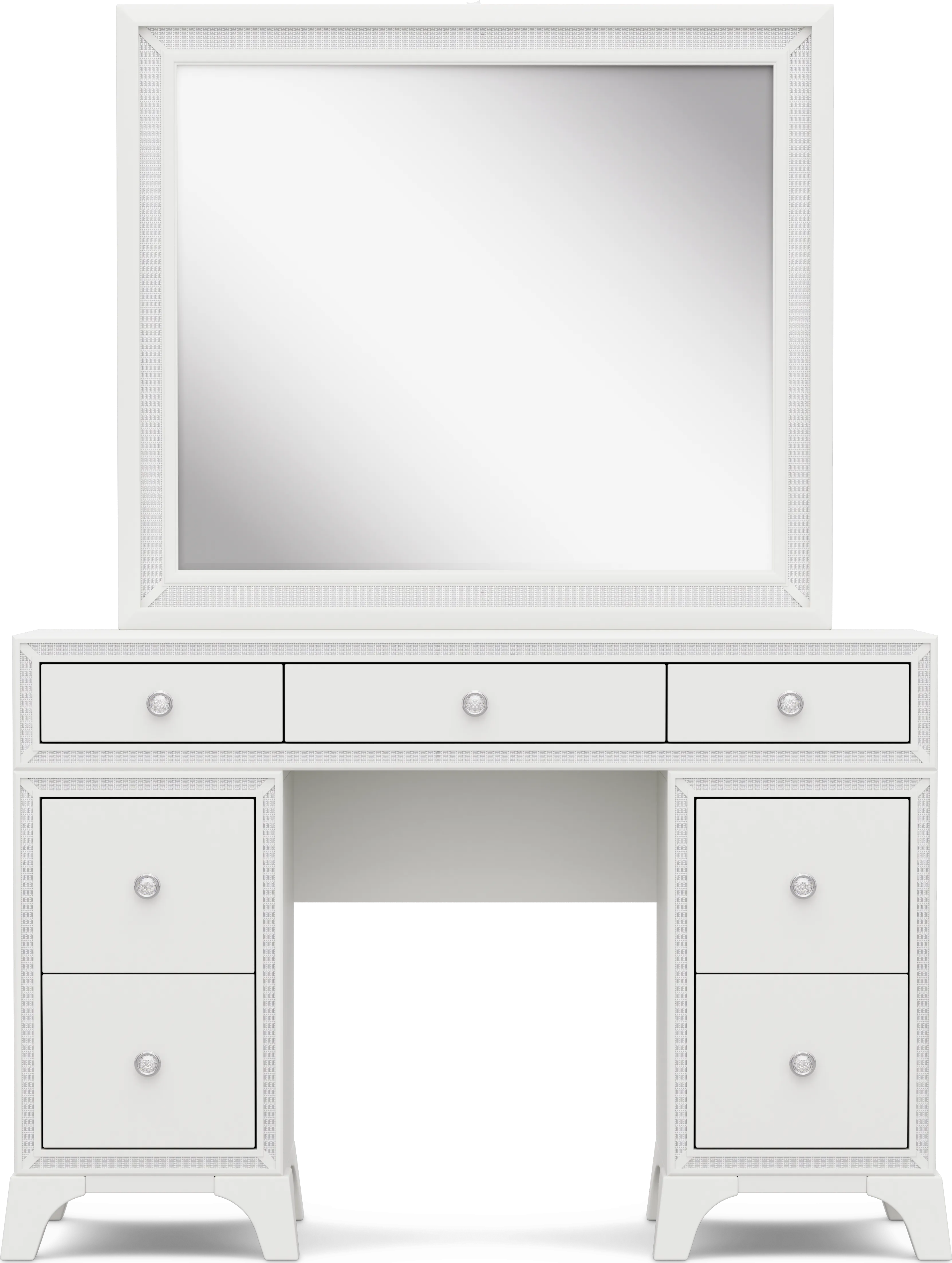 Kids Alyssa White Double Pedestal Vanity with Large Sparkle Mirror - Thumbnail - Image 1