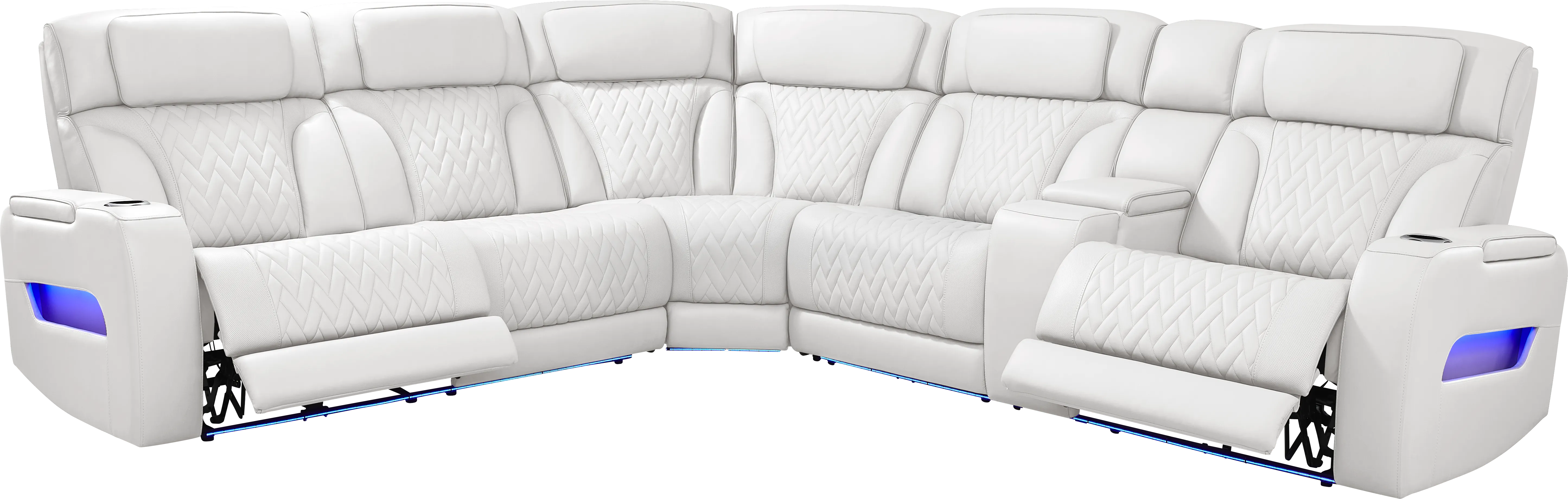 Encore White Leather 3 Pc Triple Power Reclining Sectional - Thumbnail - Image 1