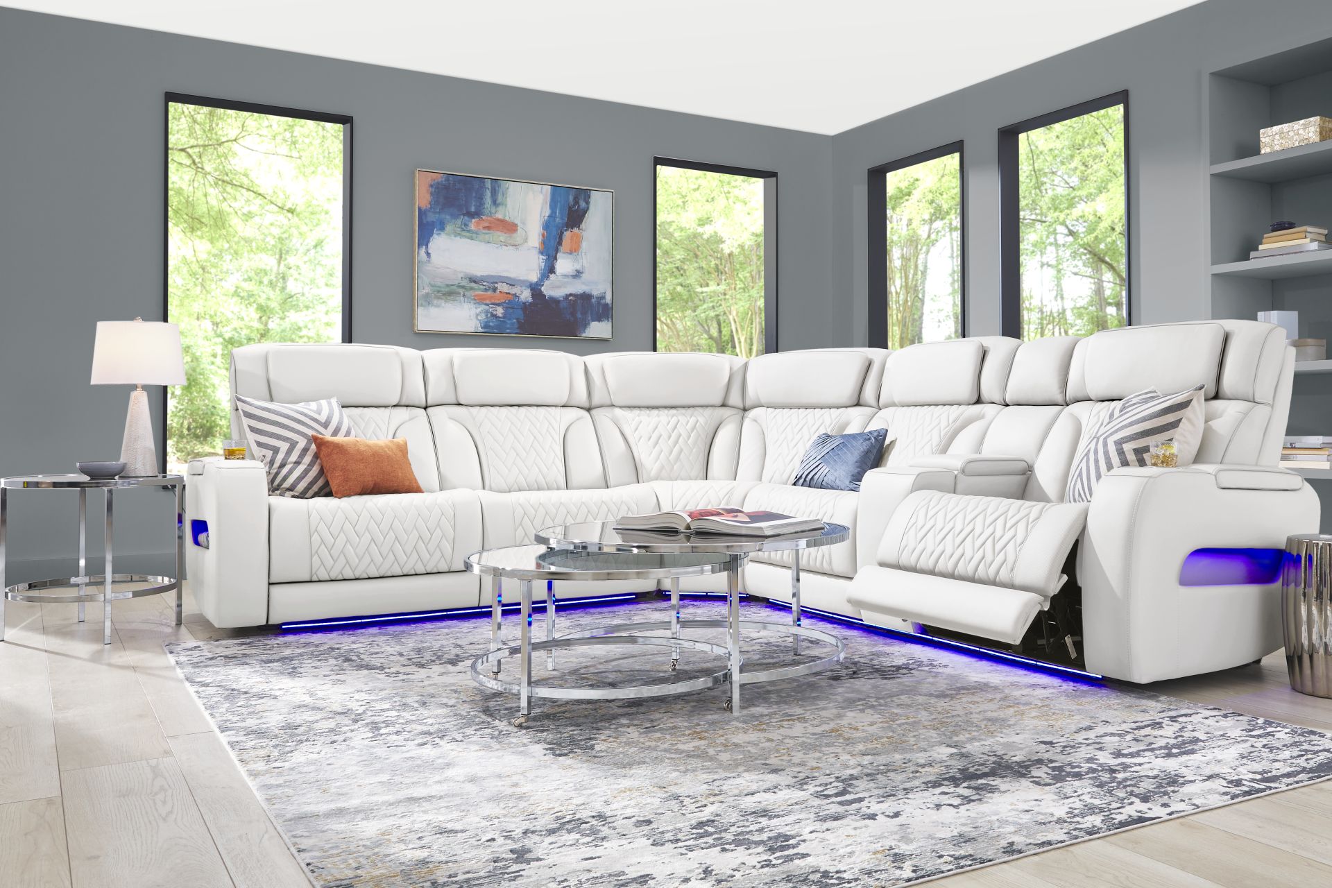 Encore White Leather 3 Pc Triple Power Reclining Sectional - Image 2