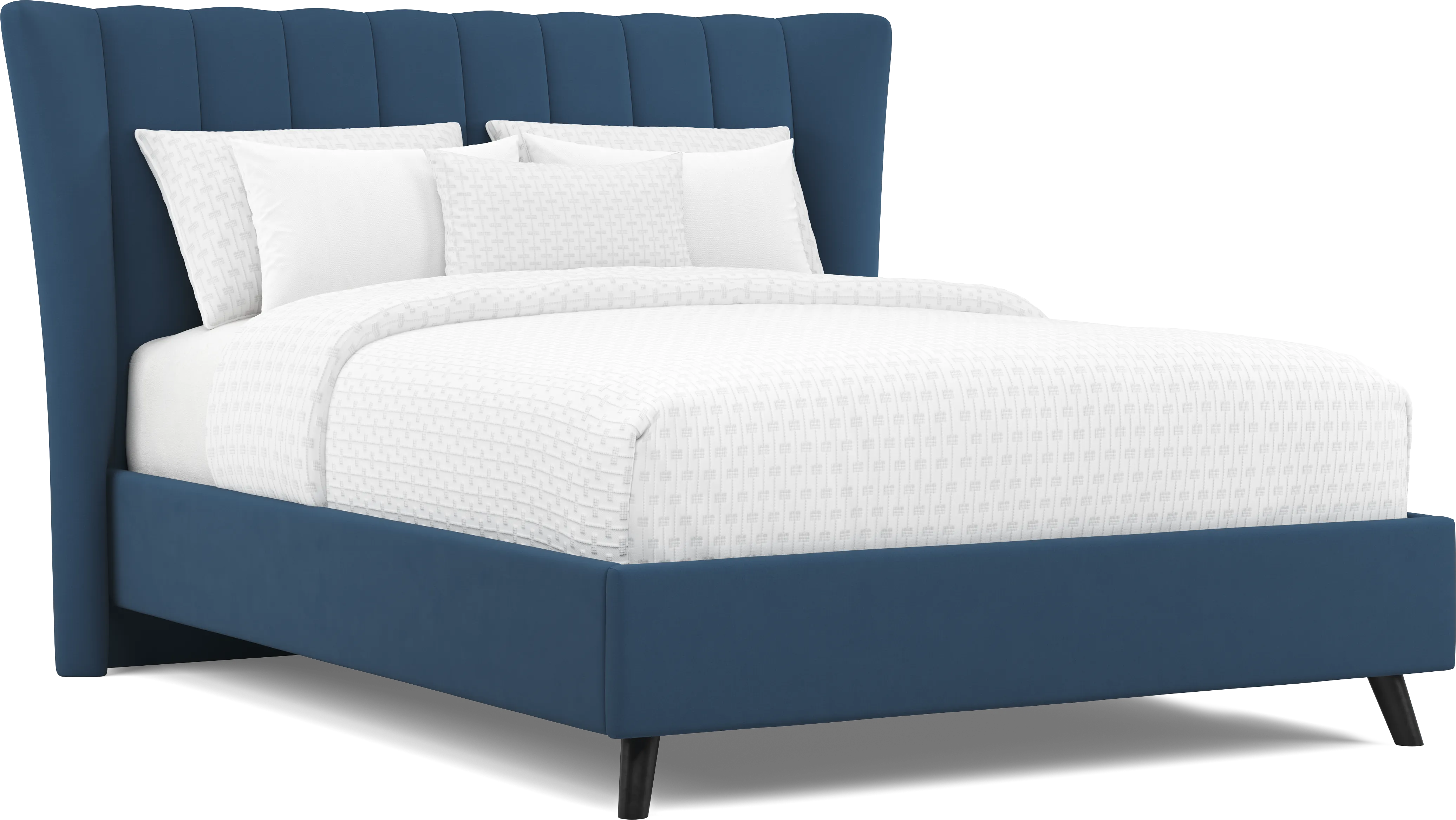 Devon Loft Walnut Finish 5 Pc Bedroom with Nanton Park Blue Queen Upholstered Bed - Thumbnail - Image 2