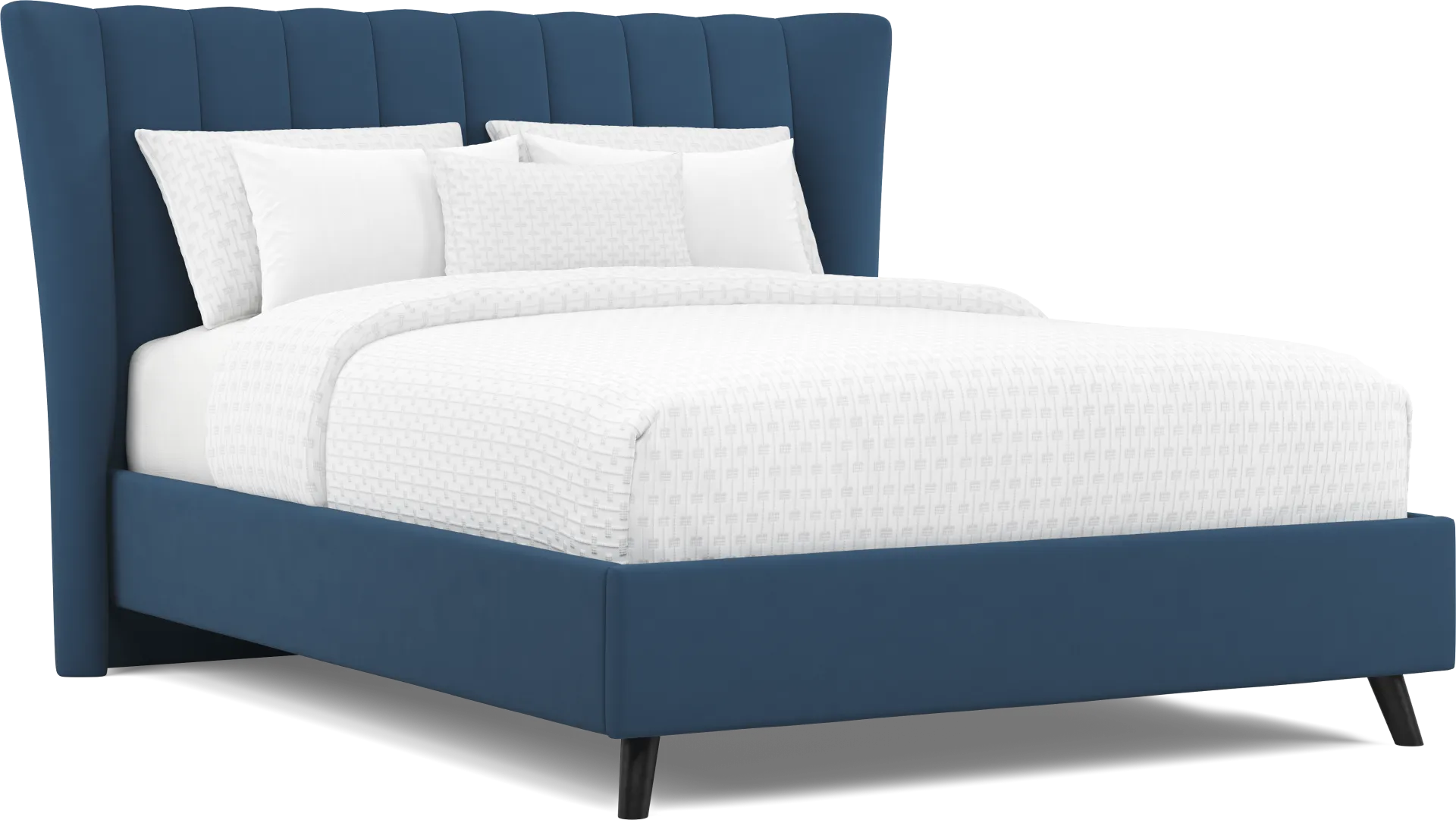 Devon Loft Walnut Finish 5 Pc Bedroom with Nanton Park Blue Queen Upholstered Bed - Image 2