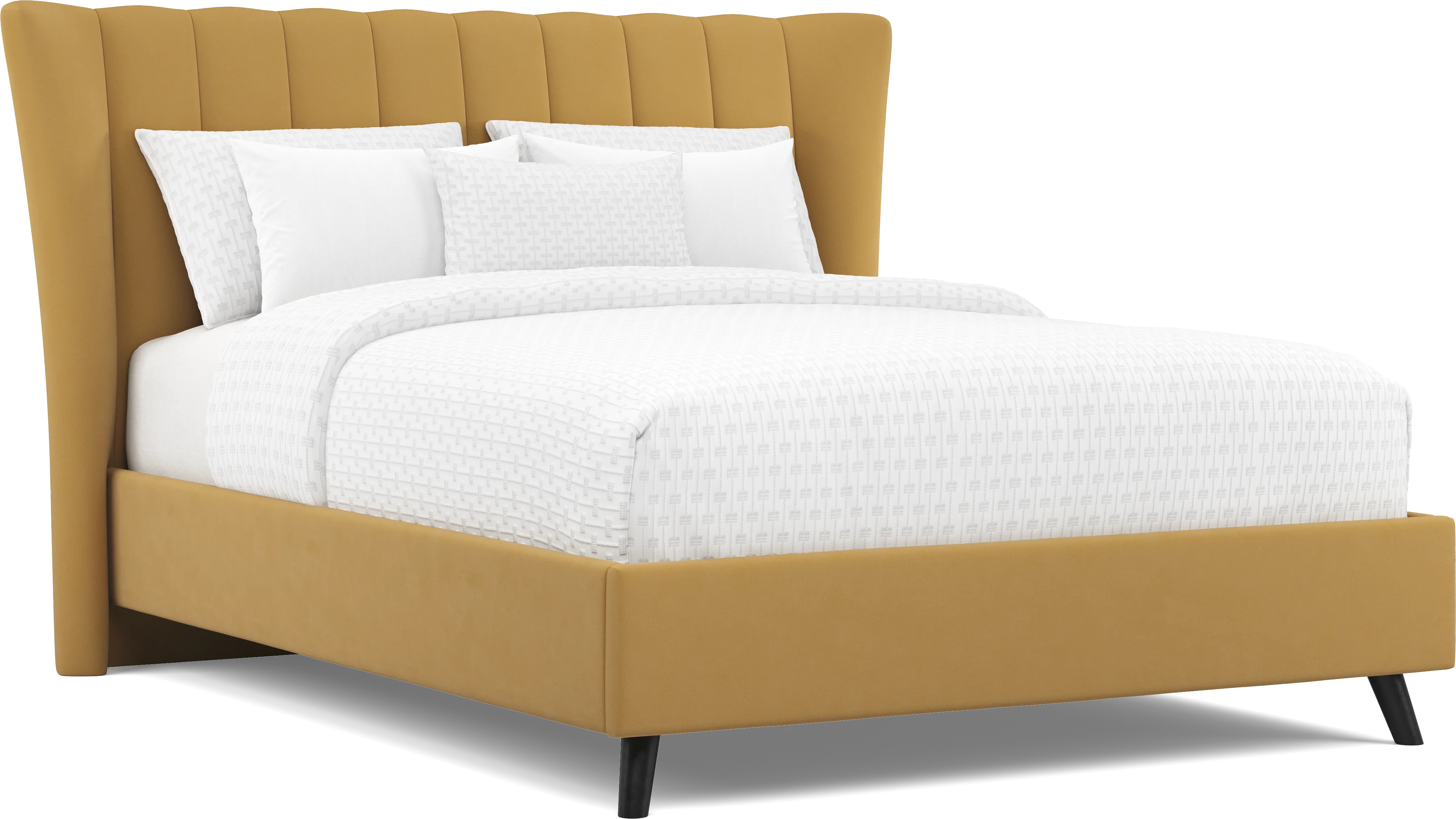Devon Loft Walnut Finish 7 Pc Bedroom with Nanton Park Yellow Queen Upholstered Bed - Thumbnail - Image 2