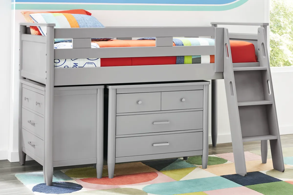 Kids Modern Colors Light Gray Twin Loft with Loft Chests