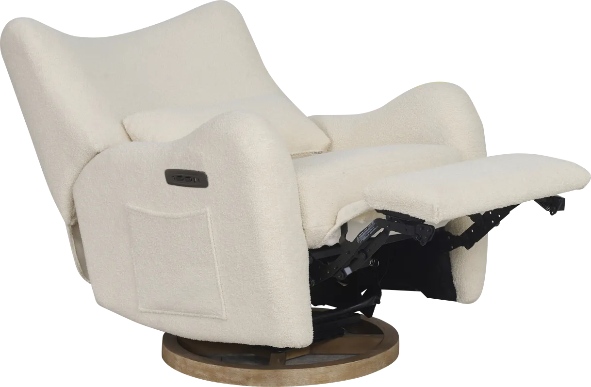 Cozy Bear Ivory Power Glider Recliner with Swivel - Image 1