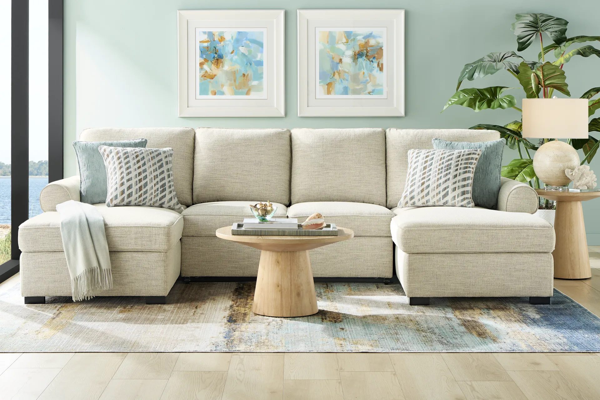 Rivera Cream 3 Pc Sleeper Sectional - Image 1