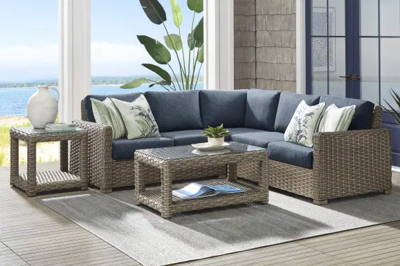 Siesta Key Driftwood Finish 3 Pc Outdoor Sectional with Ink Cushions