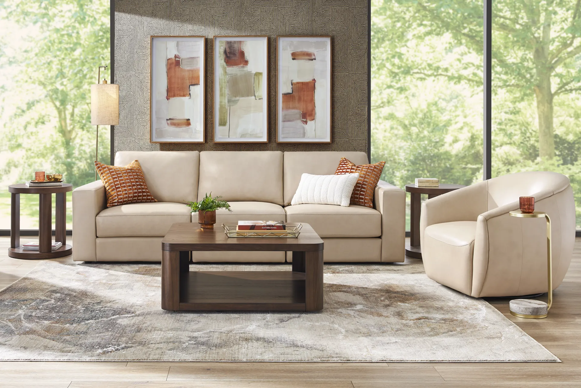 Almond Leather 3 Pc Venice Modular with Audio - Image 1