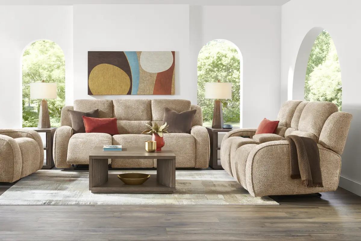 Crestwood Tan 2 Pc Reclining Living Room with Dual Power Reclining Sofa