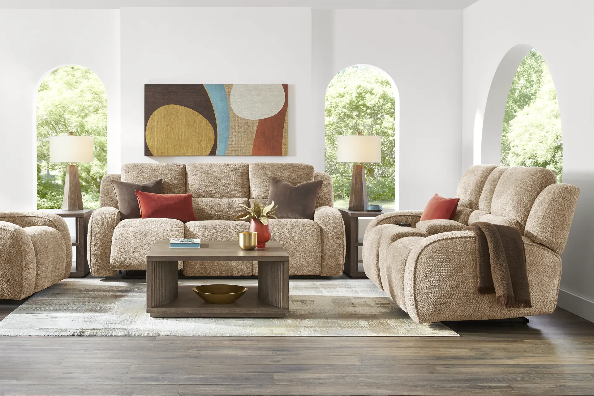 Crestwood Tan 2 Pc Reclining Living Room with Dual Power Reclining Sofa