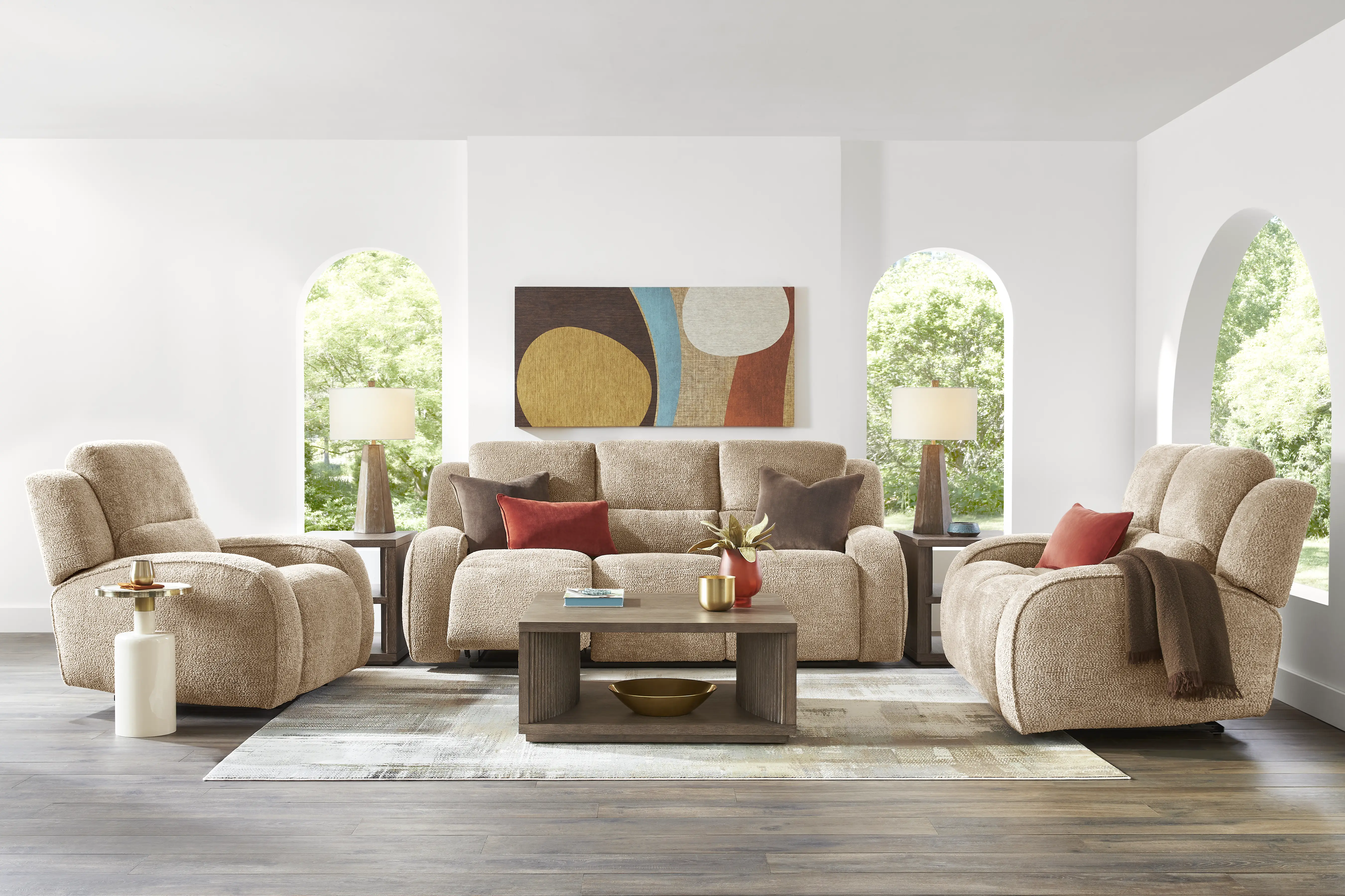 Crestwood Tan 2 Pc Reclining Living Room with Dual Power Reclining Sofa - Thumbnail - Image 1